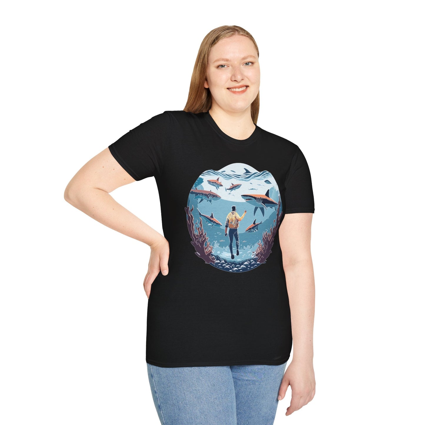 Ocean Theme Unisex Softstyle T Shirt 64000 Cotton Tee With Ocean Art Design Breathable