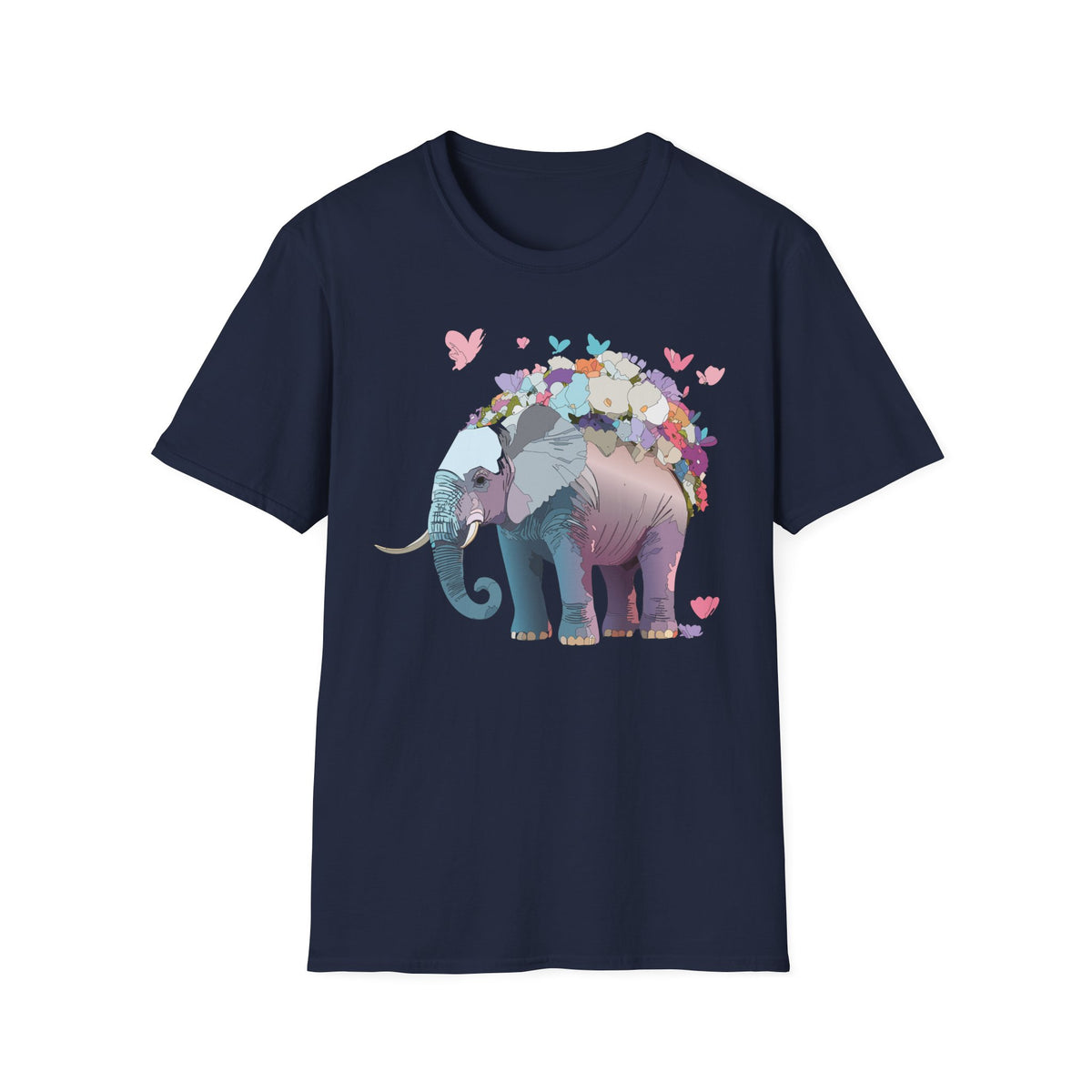 Floral Elephant Illustration T-Shirt | Butterfly Heart Garden Tee