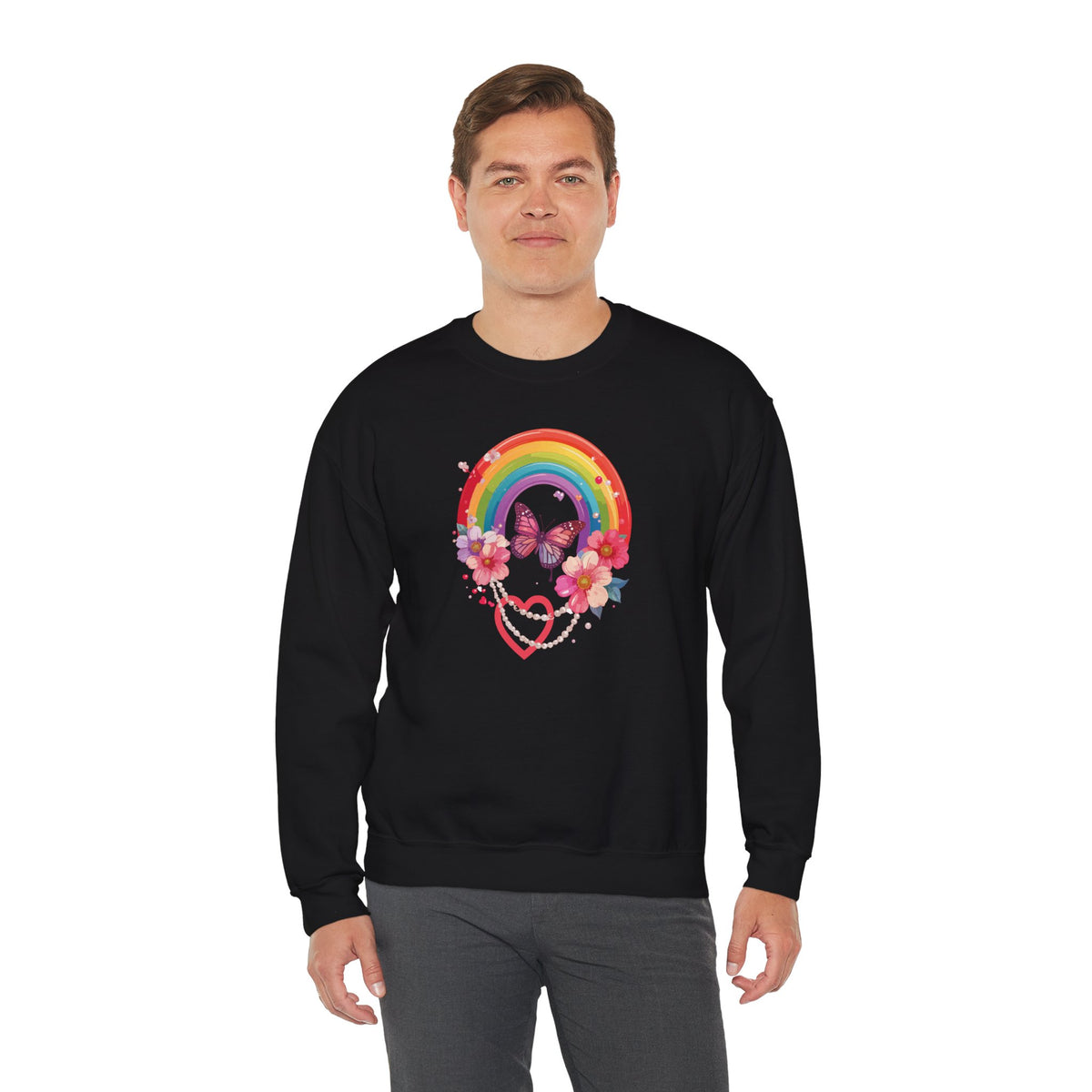 Rainbow Heart Sweatshirt, Floral Heart Sweatshirt, Floral Love Sweatshirt, Valentine's Day Sweatshirt, Rainbow Heart Floral Sweatshirt 106