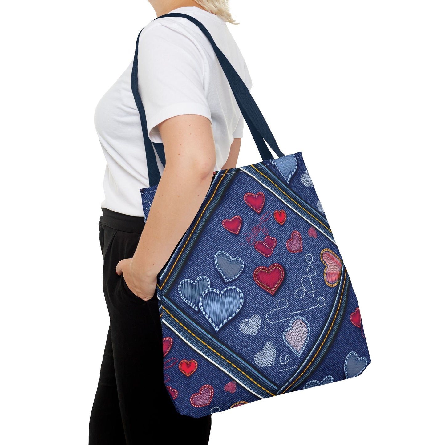 Love Day Graphic Design Denim Fabric Imitation Print Unisex Canvas Bag POLY 3 Sizes Tote Bag 201-30