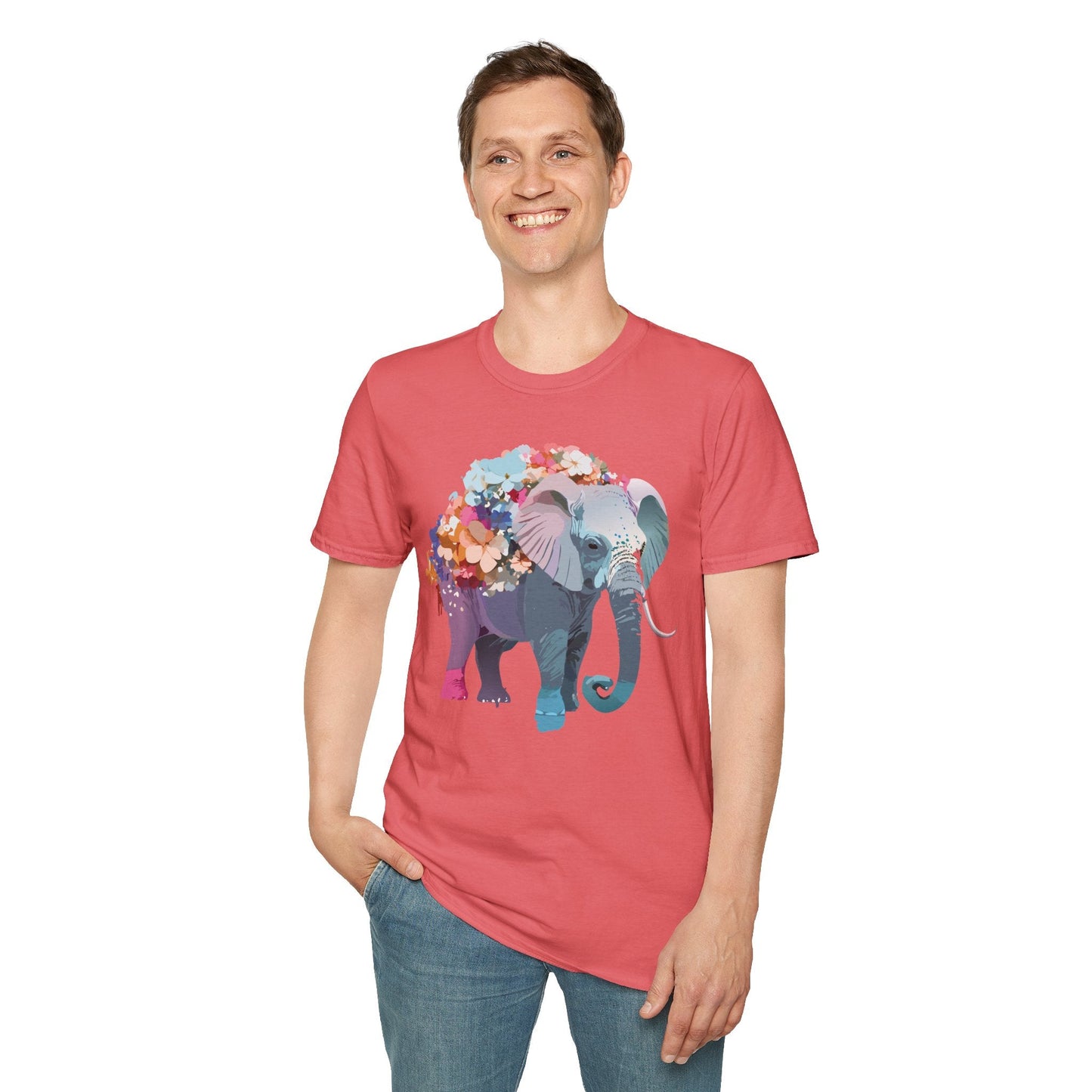Elephant T Shirt Unisex Softstyle Tee 100 Percent Ring Spun Cotton Animal Design