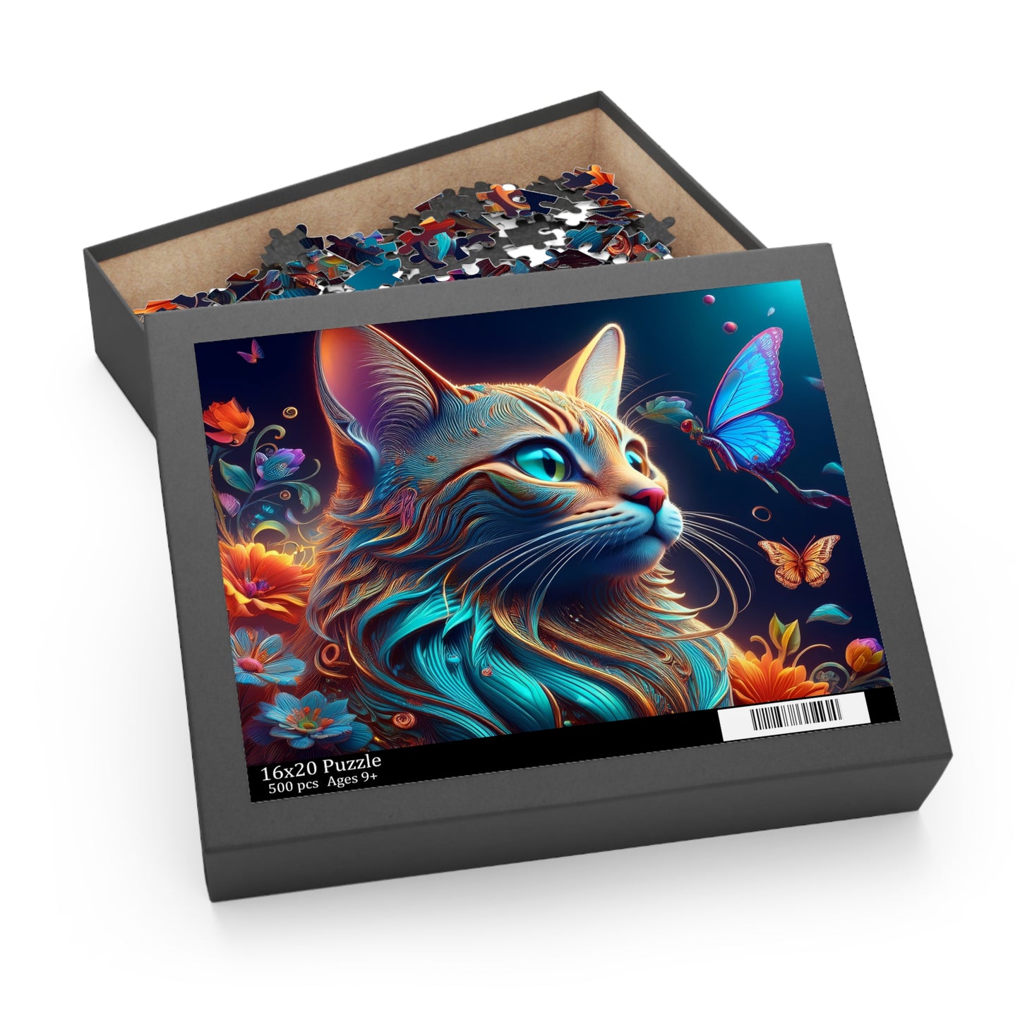 Puzzles-23 Floral Cat Face Puzzle 500-Piece  Floral Cat Puzzle 500-Piece, Kids Puzzles Size: 16" x 20",  Ages 9+