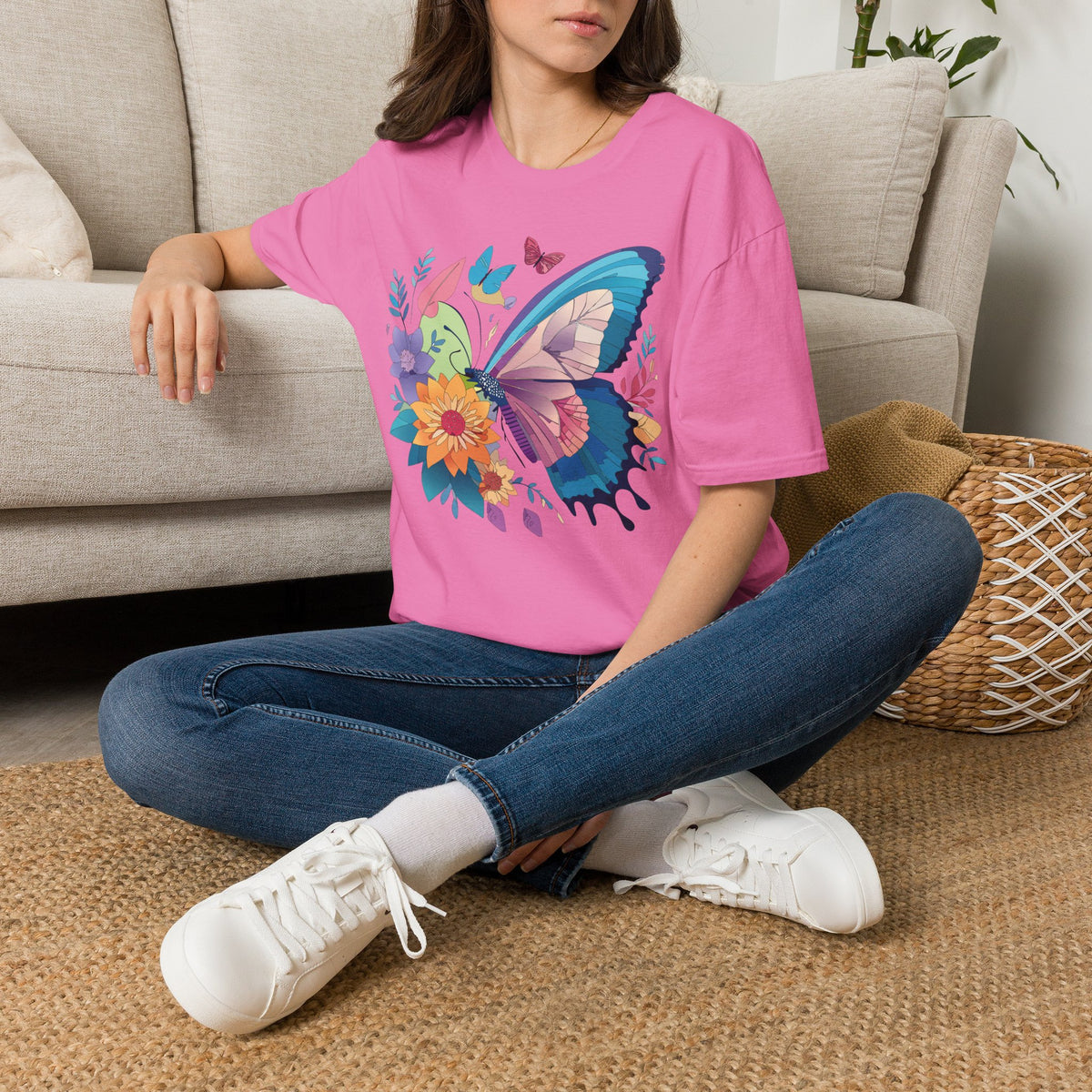 Watercolor Butterfly Floral Graphic Design Unisex 100 Cotton Gildan T-Shirt