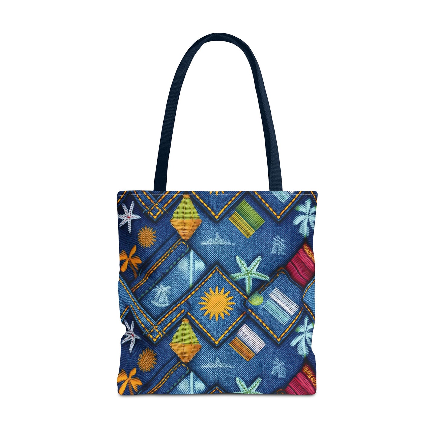Denim Fabric Imitation Print Unisex Canvas Bag Poly Spun 3 Sizes Tote Bag 182-2