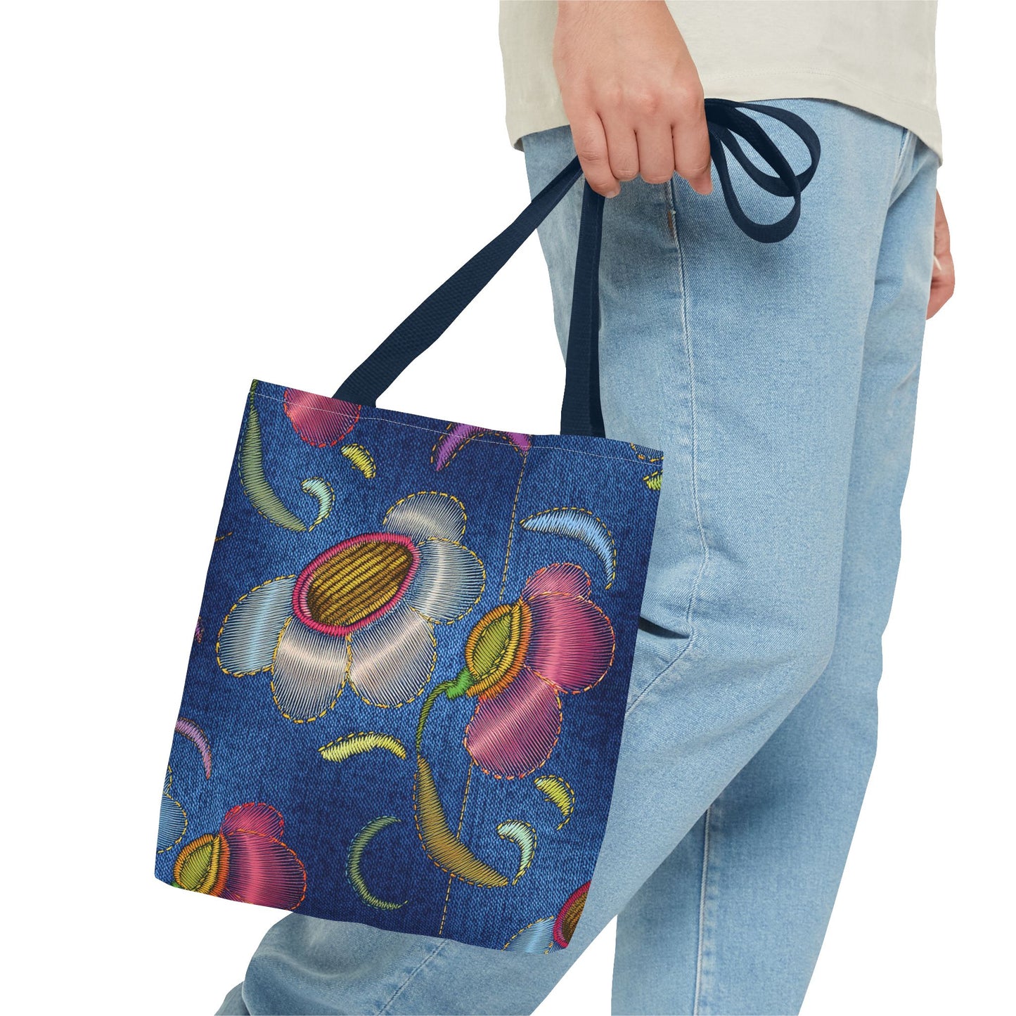 Denim Fabric Imitation Print Unisex Canvas Bag Poly Spun 3 Sizes Tote Bag 159-7