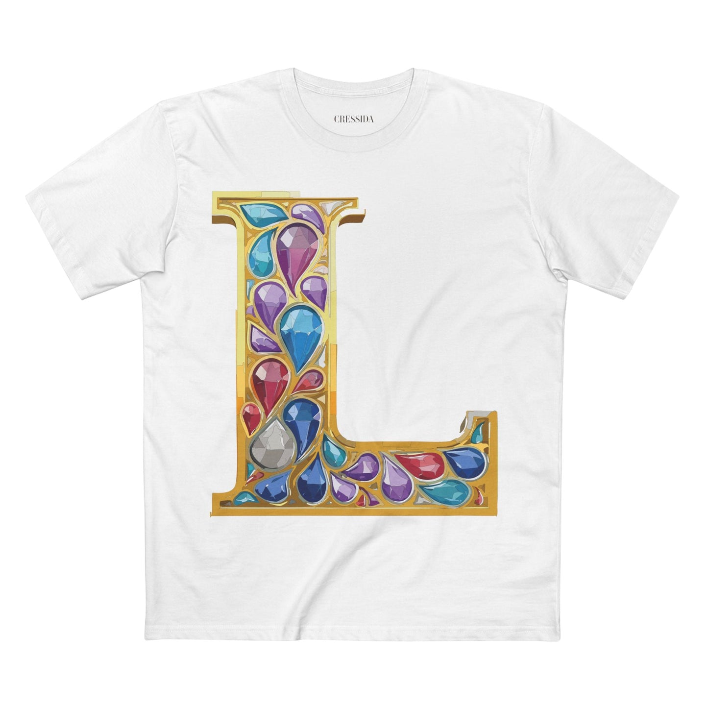 Letter L Graphic Design Tee Unisex 100 Cotton With Antique Gold Letters Artwork T-Shirt