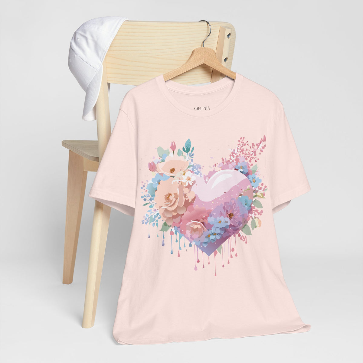 Valentine's Day Graphic Unisex Cotton Bella+Canvas Tee with Floral Art Design d138