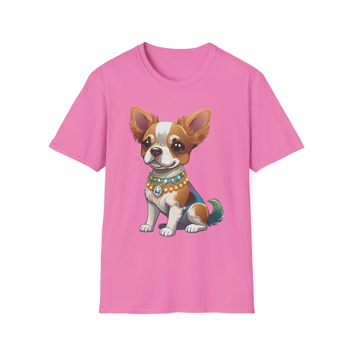 Chihuahua Pup Graphic T-Shirt — Cute Jewel-Collared Dog Graphic Design Unisex 100 Cotton Gildan T-Shirt
