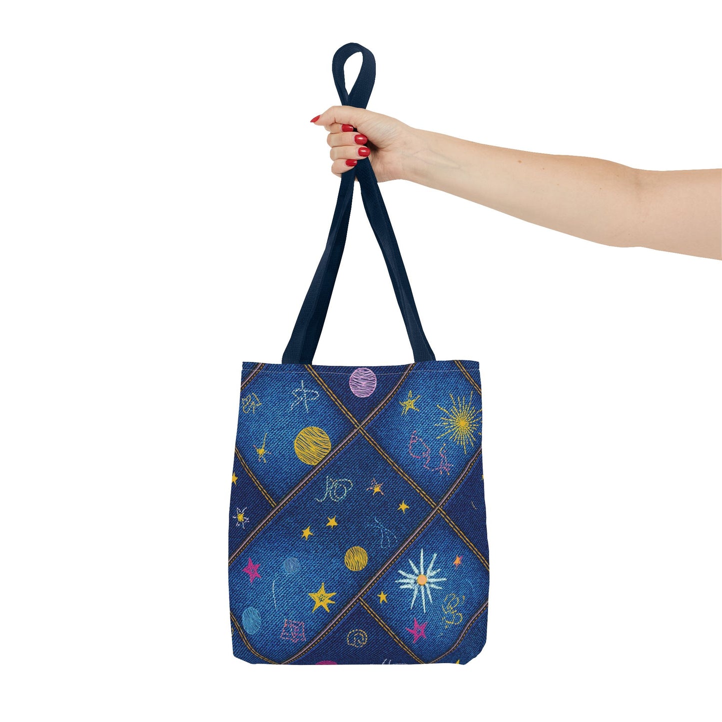 Denim Fabric Imitation Print Unisex Canvas Bag Poly Spun 3 Sizes Tote Bag 183-3