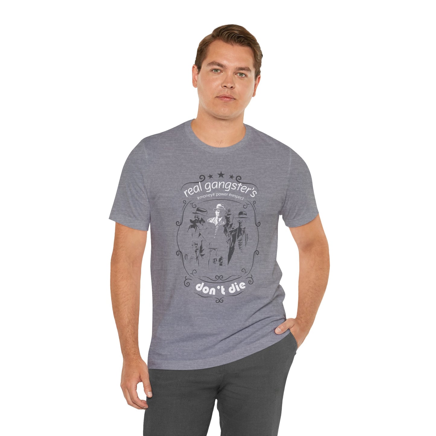 Real Gangsters Don't Die T-Shirt Vintage Outlaw Illustration Retro Biker Tee A-3