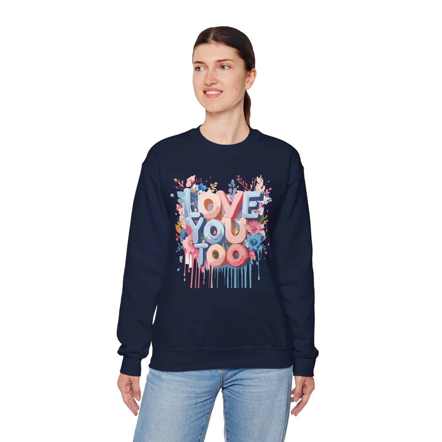 Floral Love Sweatshirt Unisex Valentine Day Crewneck 50 50 Cotton Polyester Cozy Warm Heavy Blend