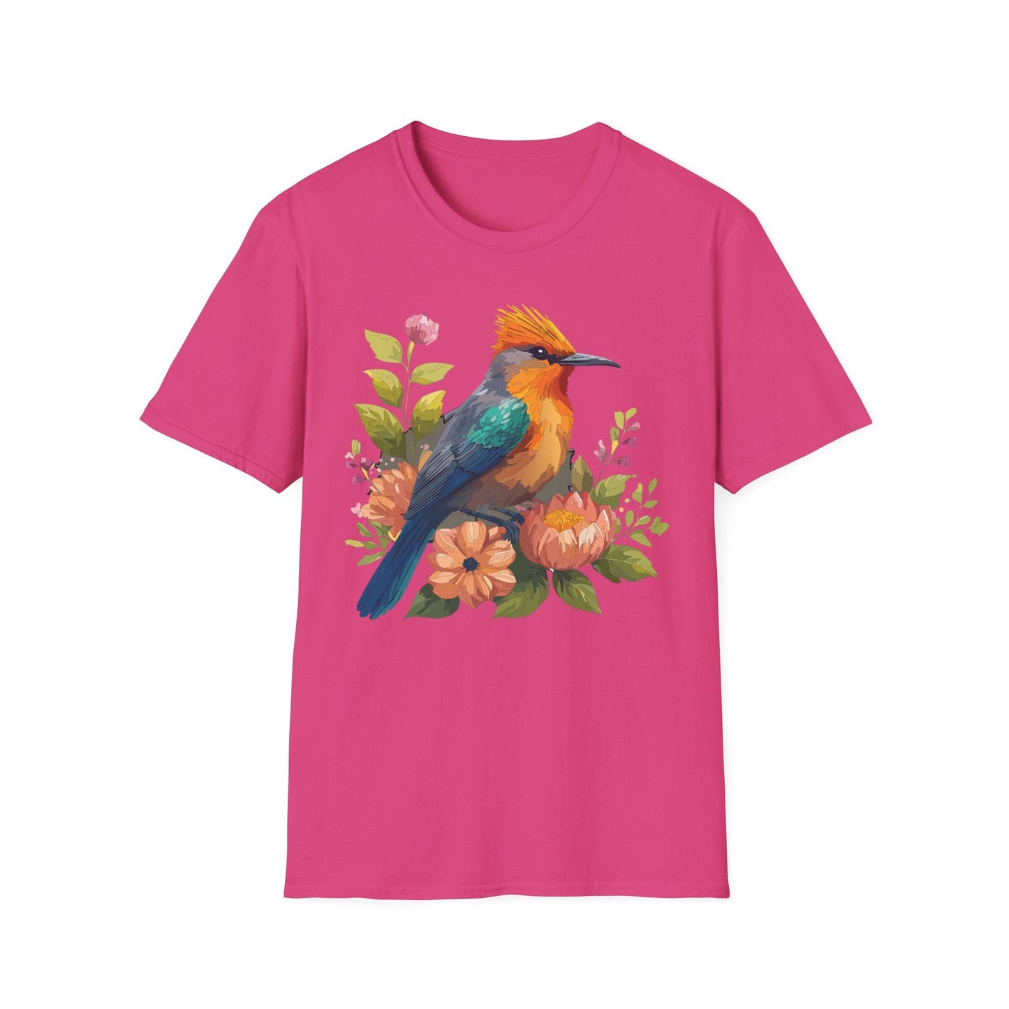 Floral Bird T Shirt For Unisex Wear Gildan Softstyle 64000 100 Percent Cotton Tee