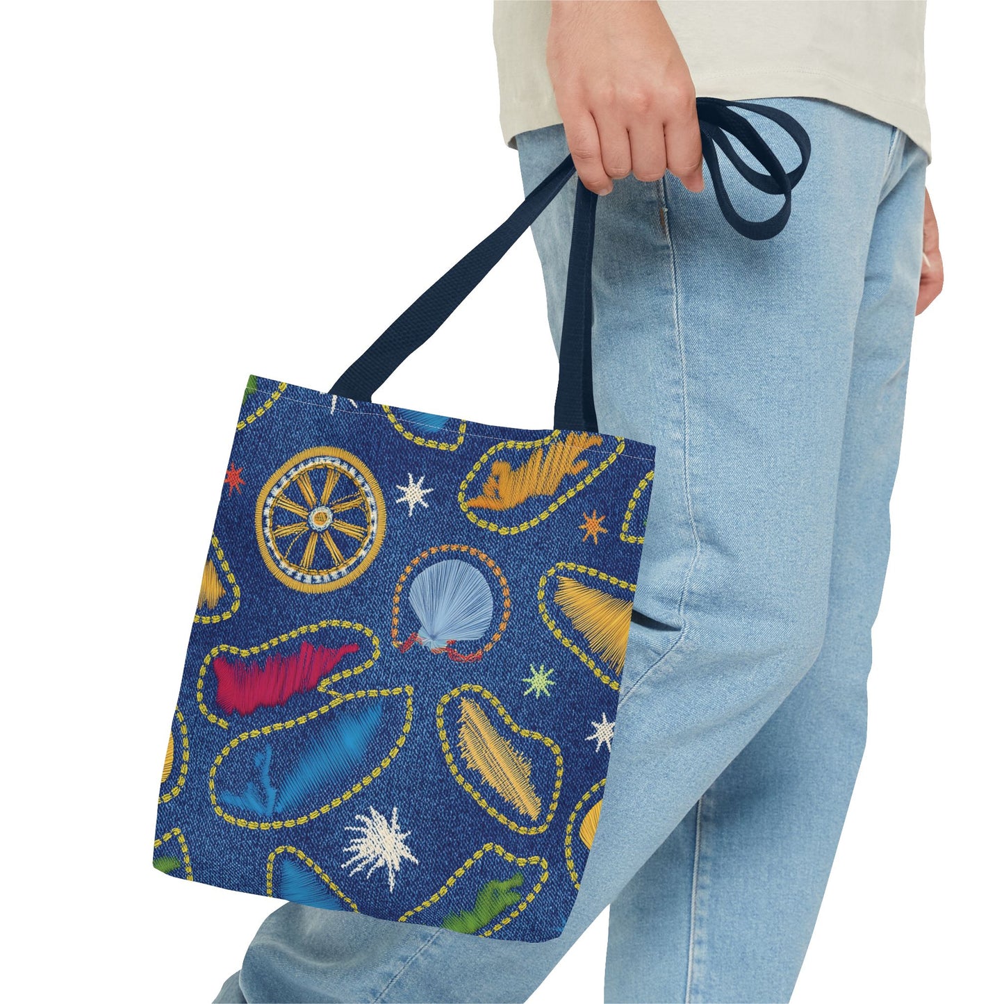 Denim Fabric Imitation Print Unisex Canvas Bag Poly Spun 3 Sizes Tote Bag 182