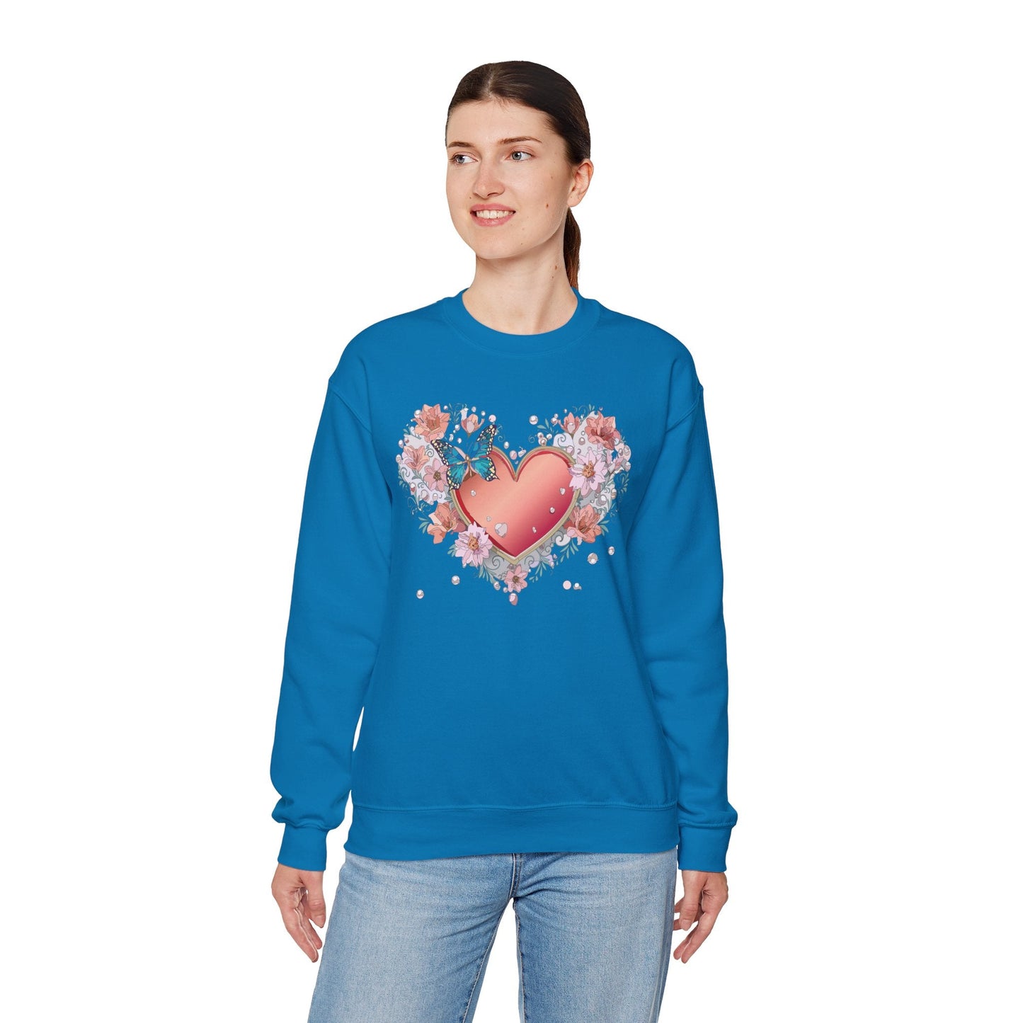 Unisex Floral Heart Sweatshirt With Love Graphic For Valentines Day Gift Cozy Winter Wear