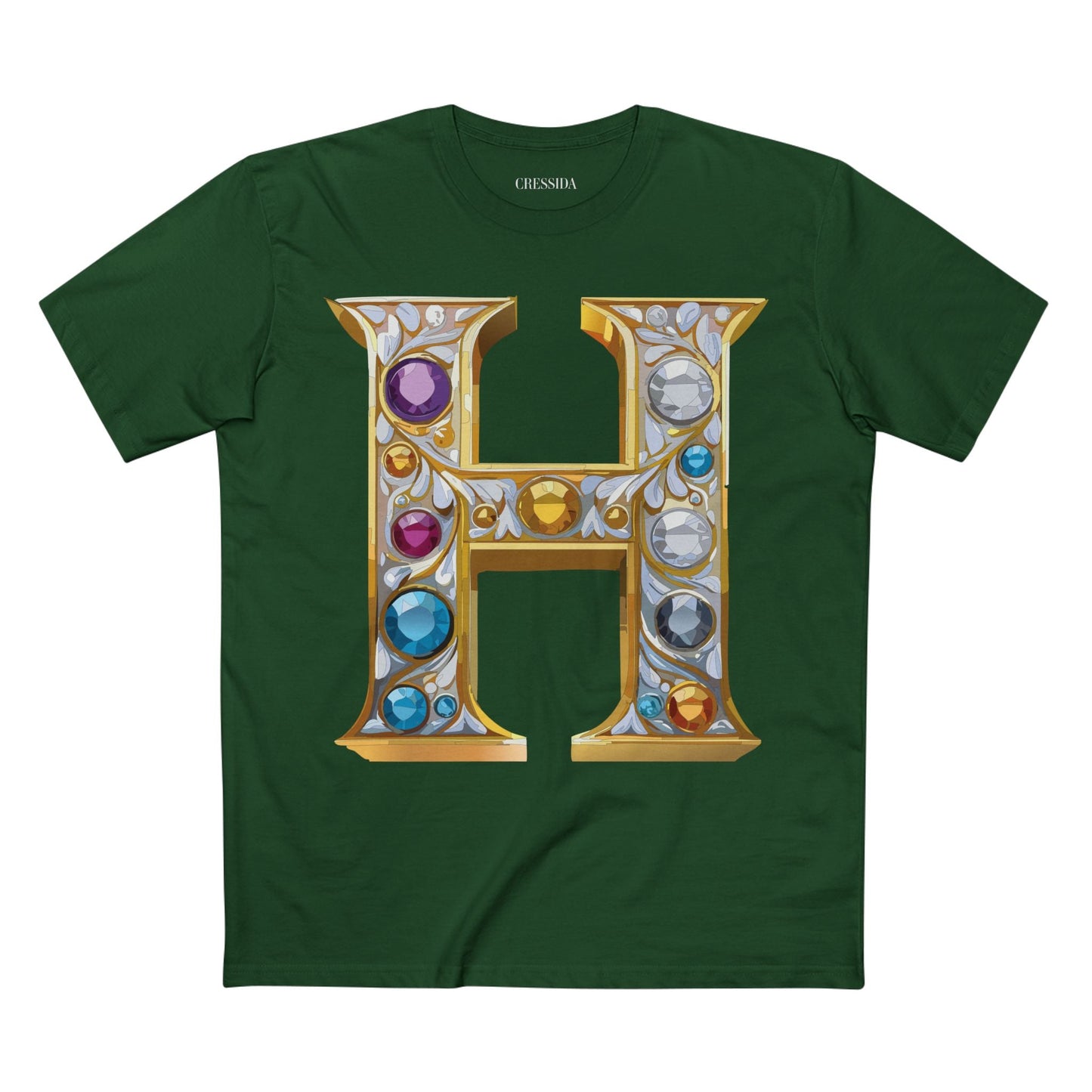 Letter H Graphic Design Tee Unisex 100 Cotton With Antique Gold Letters Artwork T-Shirt