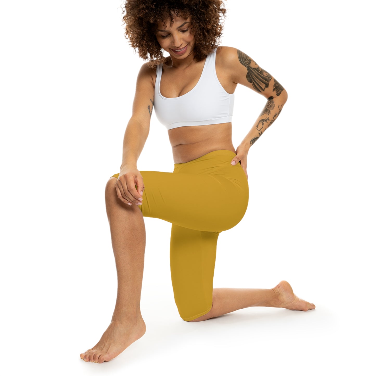 Goldenrod Color Women's Brushed Suede Poly Span Casual Capri Leggings XS-2XL