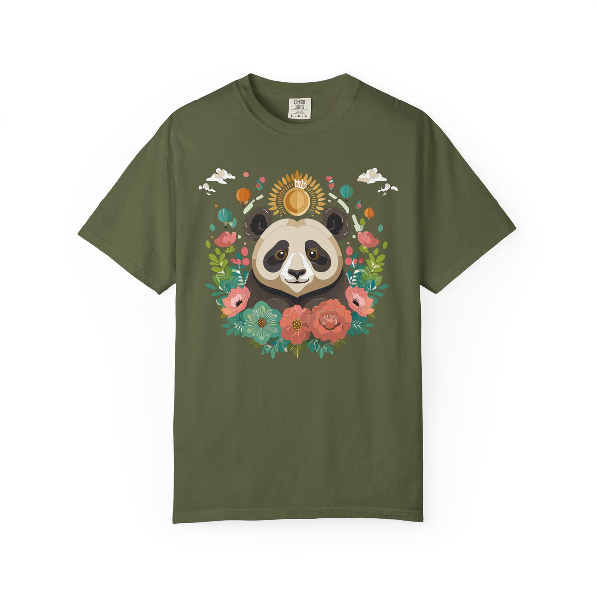 Panda Portrait T-Shirt Unisex Cotton Floral Chinese Graphic Circle Animal Art Tee p4