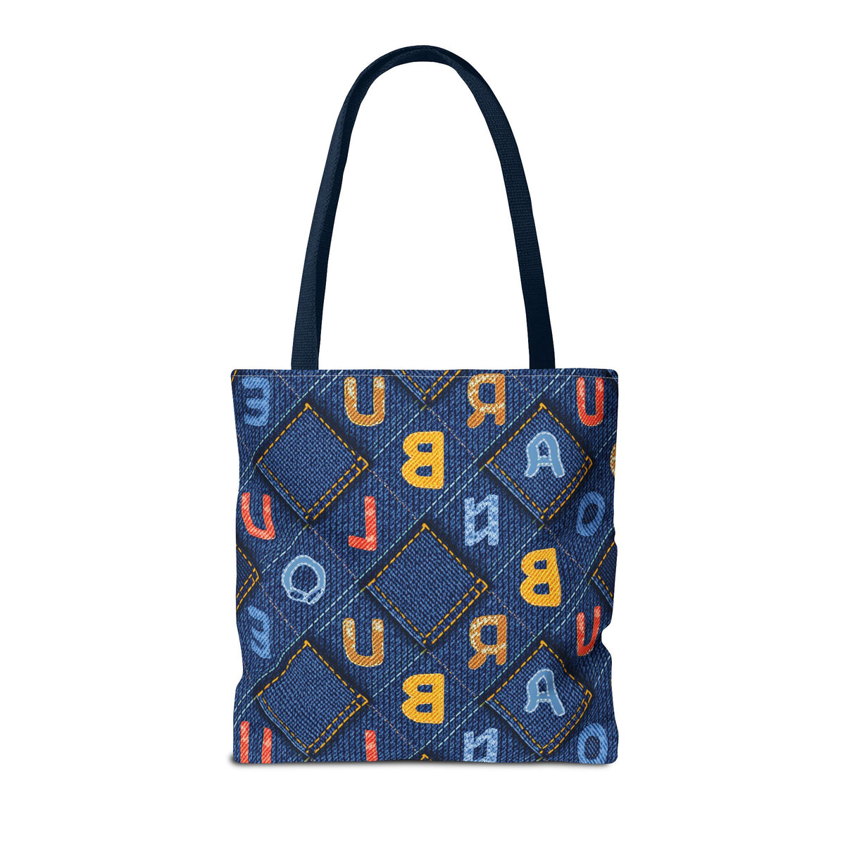 Denim Fabric Imitation Print Unisex Canvas Bag Poly Spun 3 Sizes Tote Bag 187-2
