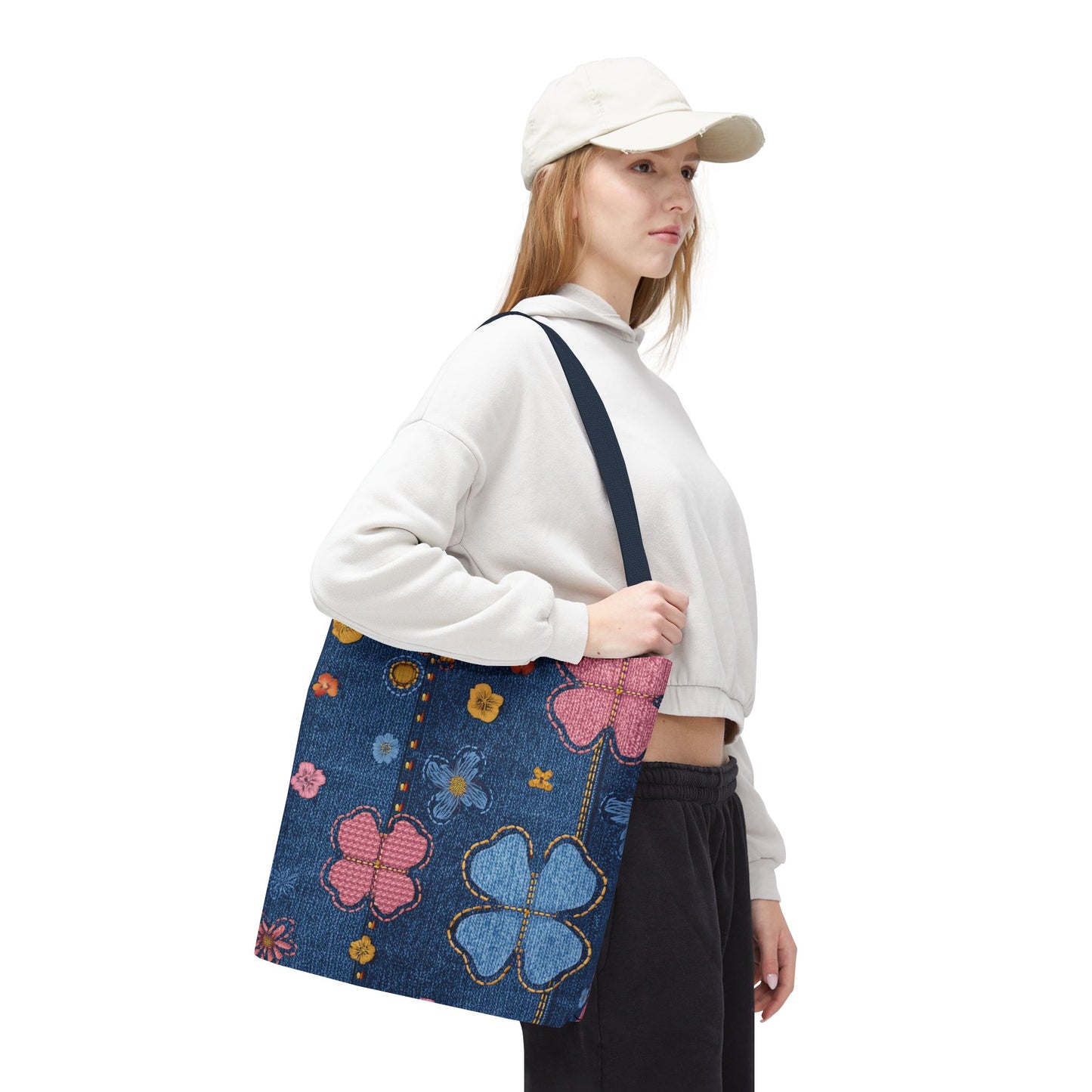 Denim Fabric Imitation Print Unisex Canvas Bag Poly Spun 3 Sizes Tote Bag 129