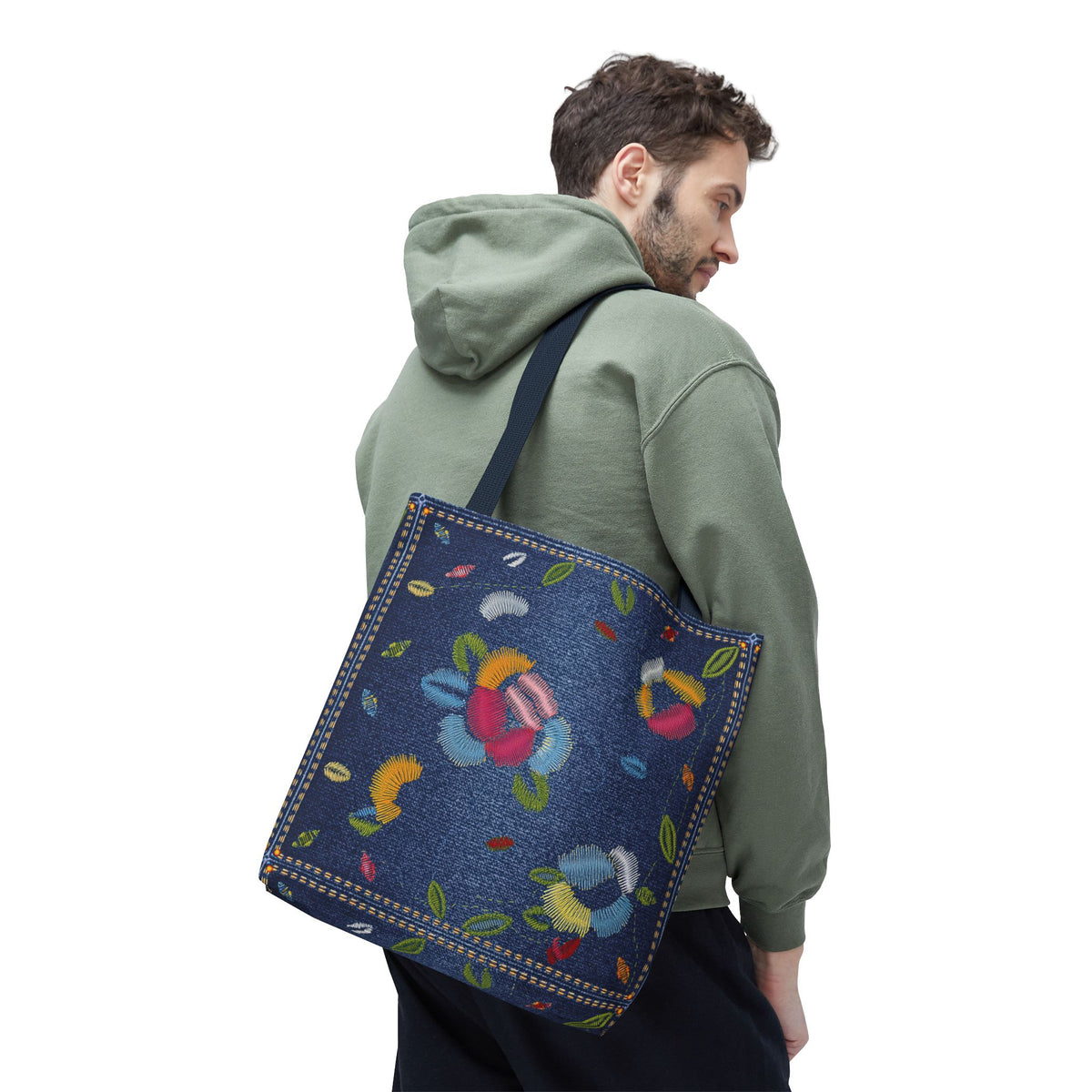Denim Fabric Imitation Print Unisex Canvas Bag Poly Spun 3 Sizes Tote Bag 158