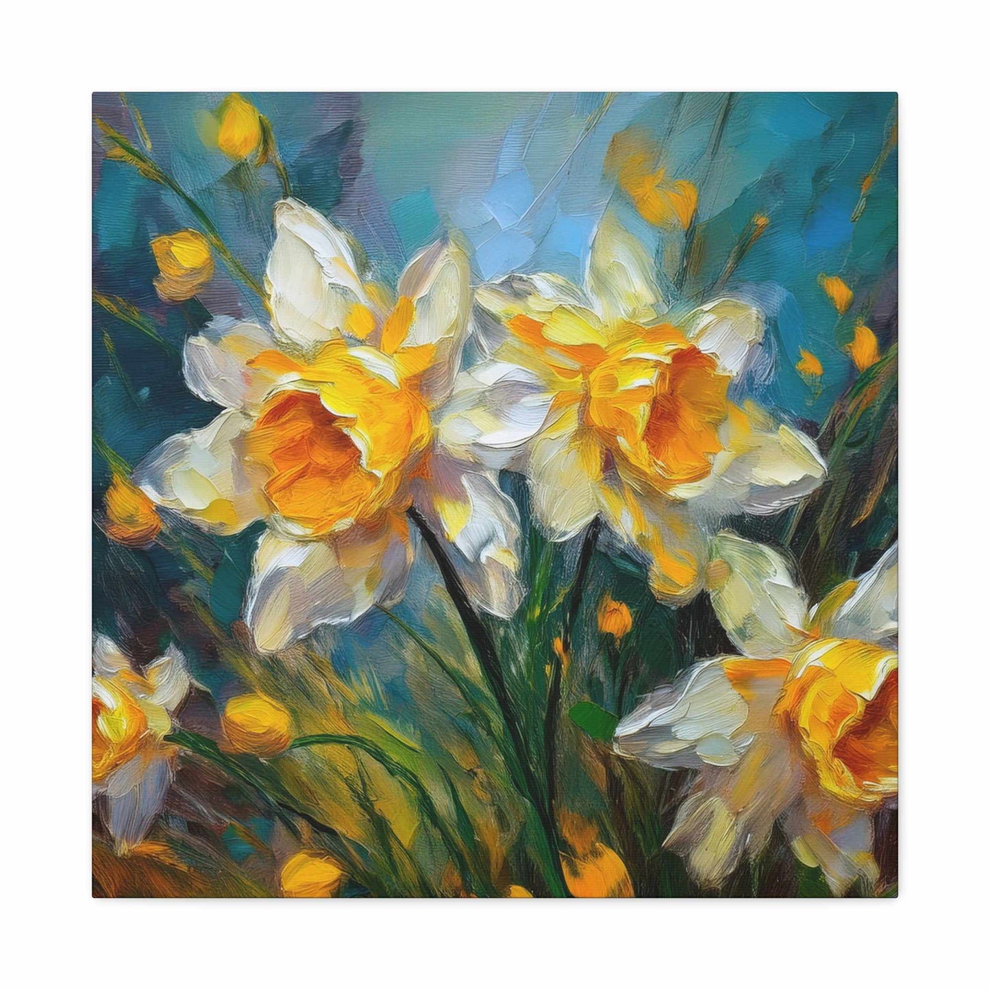 Narcissus Print Canvas, Floral Oil Paint Print 20x20, 24x24, 30x30, 32x32, 36x36 Art Design Pine-Wood Inner Frame MC-175