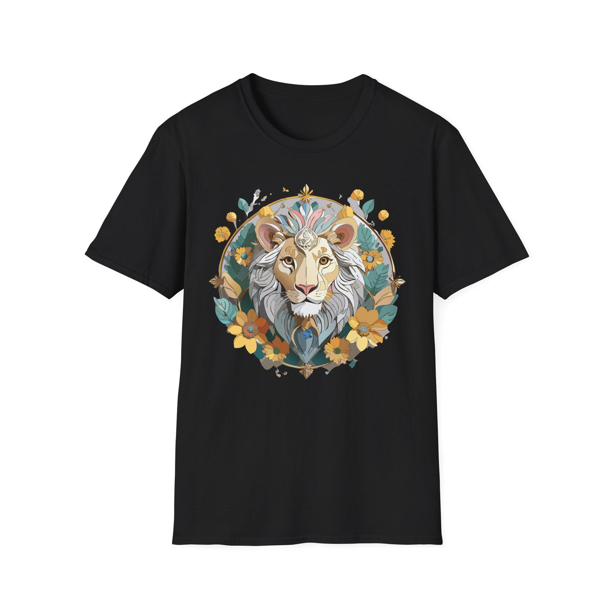 Floral Lion Illustration T-Shirt | Botanical Mane Tee