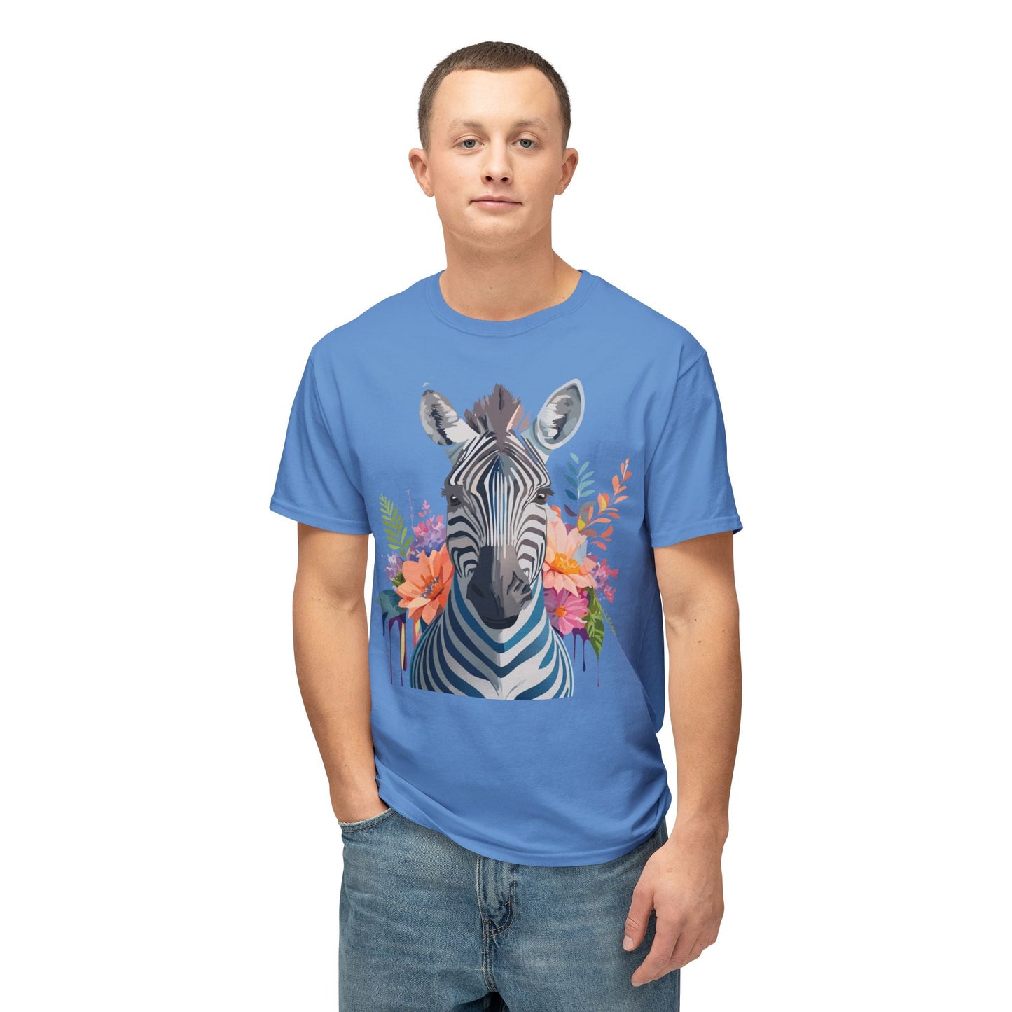 Unisex Zebra Art Print T Shirt HD Cotton Tee Floral Design Made In USA Premium Comfort Breathable