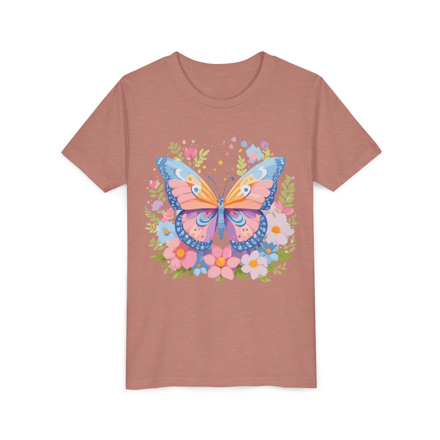 Butterfly Blossom Youth Tee - Colorful Short Sleeve T-Shirt for Spring Celebrations (9-14)