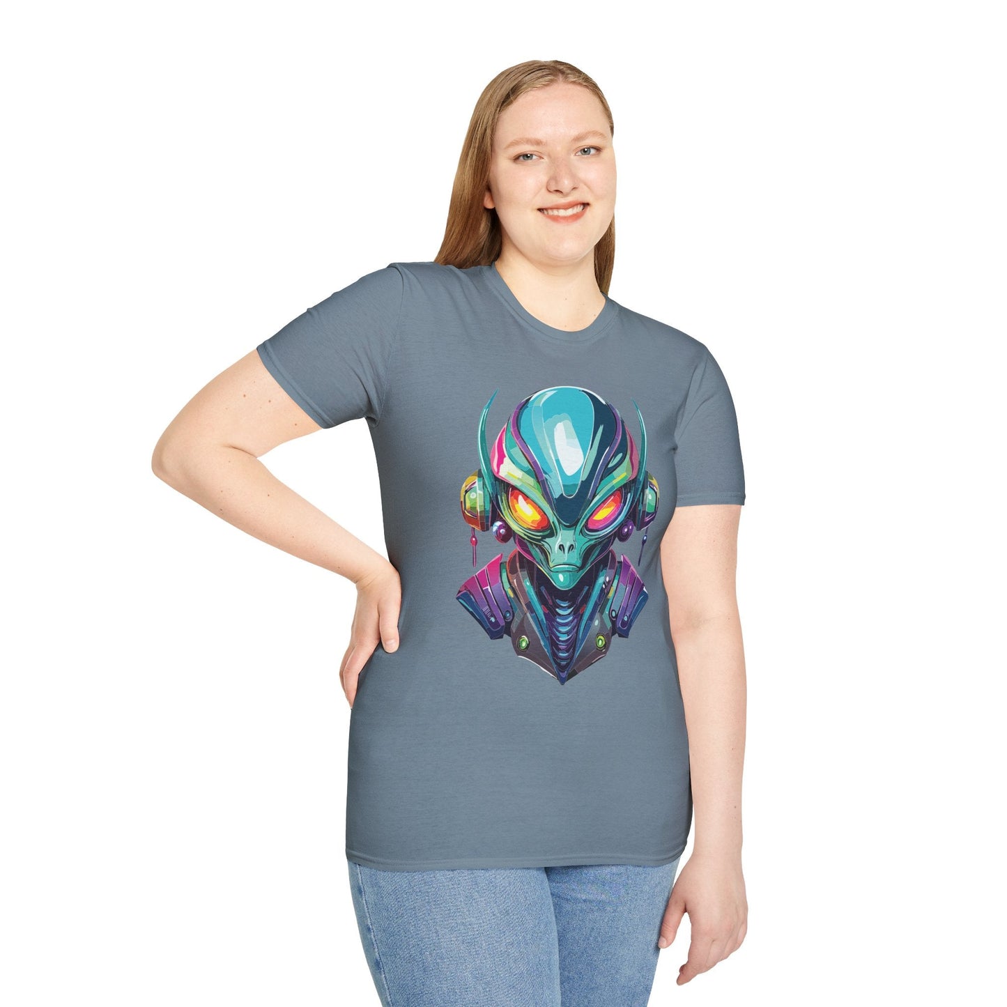 Alien Cosmos Unisex Cotton T Shirt With Alien Artwork Softstyle Ring Spun Cotton 64000