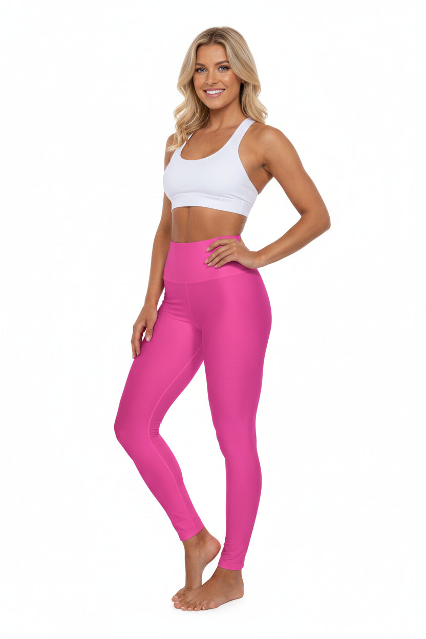 High-Waist Dragonfruit Pink Yoga Leggings Women's Seamless Poly-Span Stretchy Hot Pink Activewear