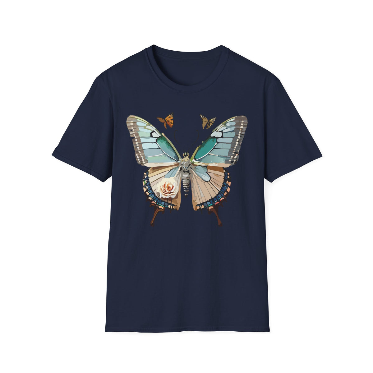 Blue Floral Butterfly T-Shirt | Vintage Botanical Wings Graphic Tee Unisex 100 Cotton Gildan T-Shirt