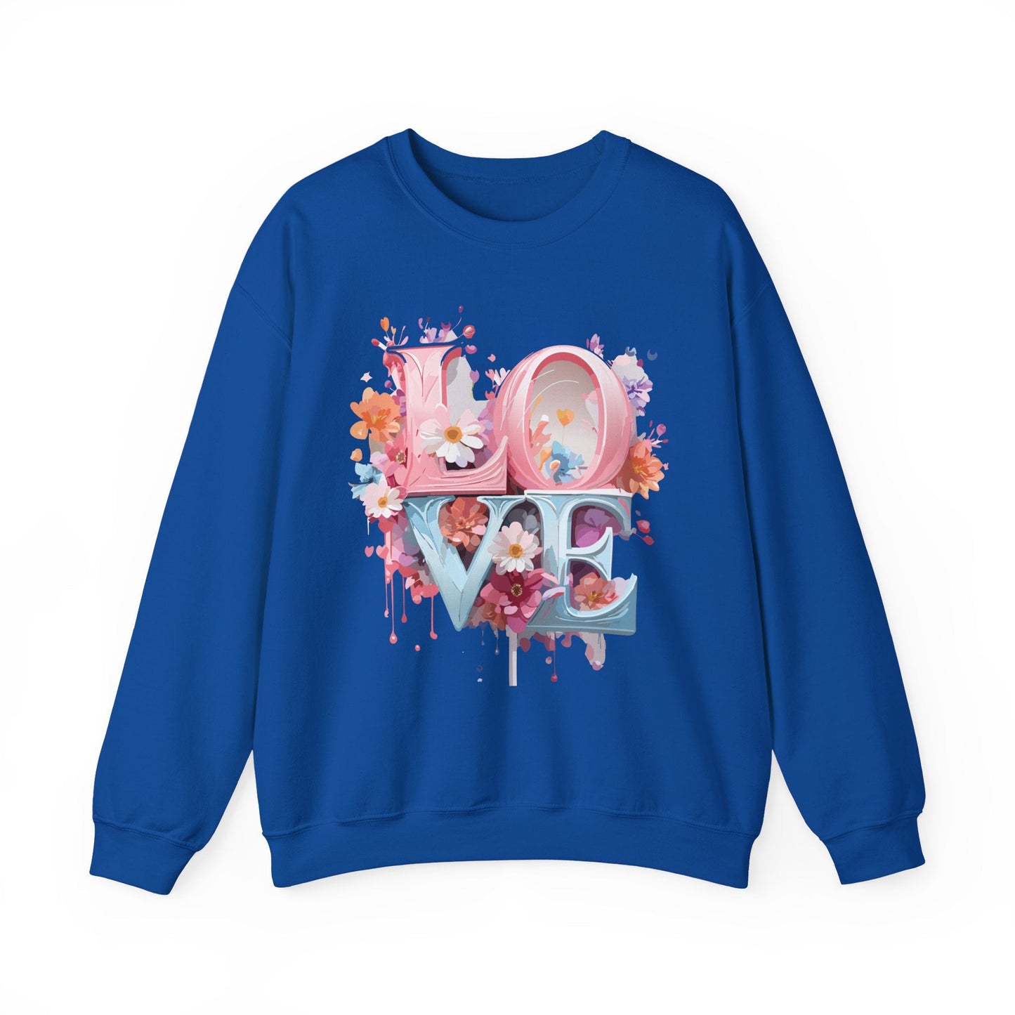 Floral Love Sweatshirt Unisex Love Flower Valentines Day Crewneck Gildan 18000 50 50 Cotton Polyester