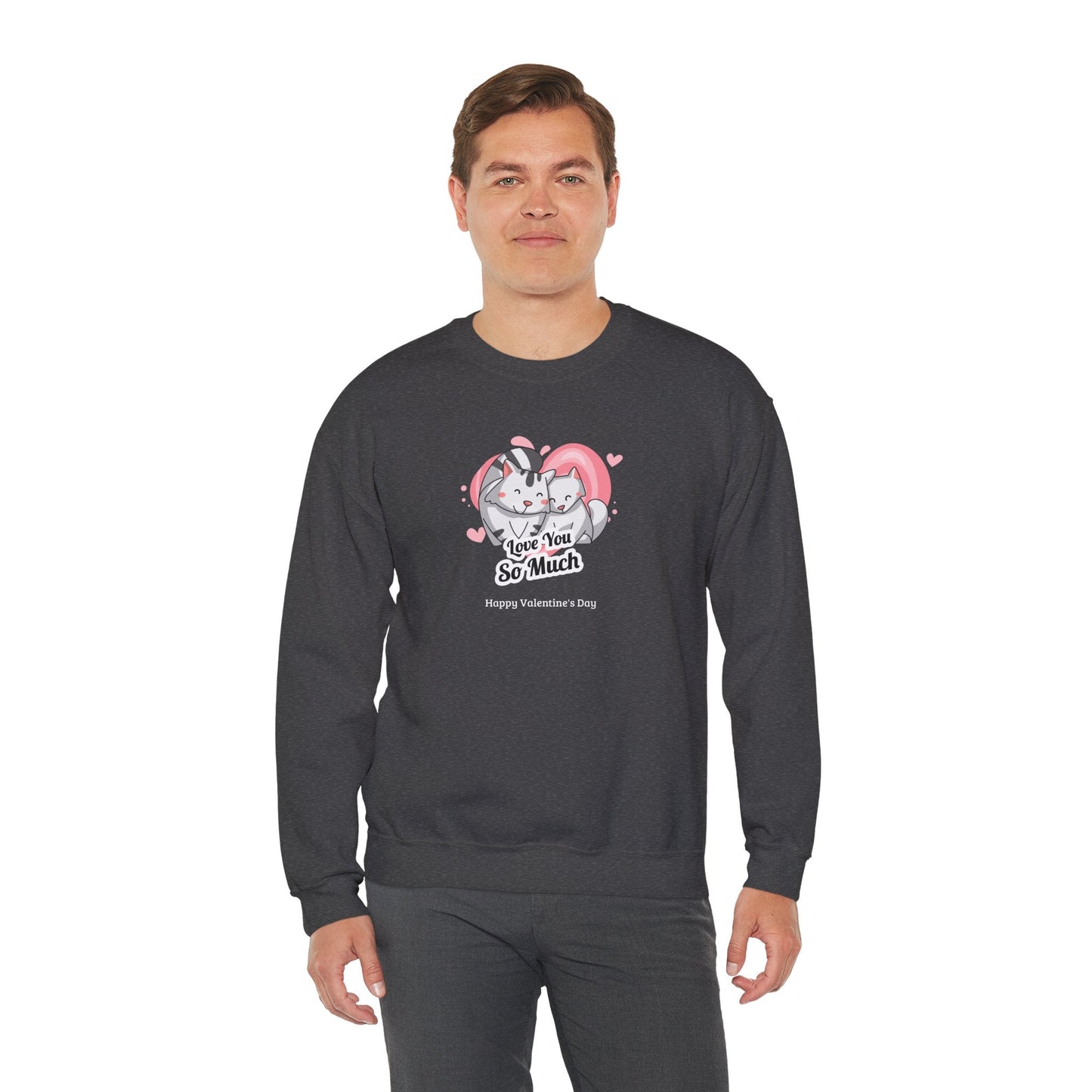 Cat Heart Sweatshirt Valentines Day Unisex 50 50 Cotton Poly Crewneck Gildan 18000