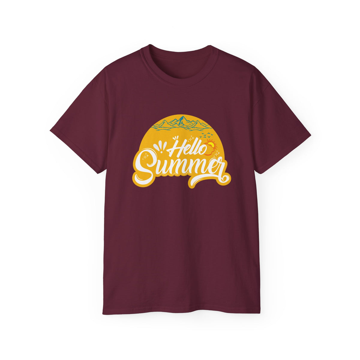 Hello Summer graphic Tee | Retro sun script design, black t-shirt
