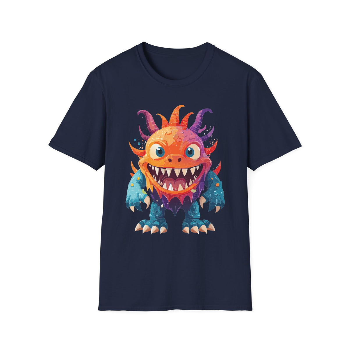 Colorful Cartoon Monster T-Shirt | Cute Spiky Halloween Creature Graphic Design Unisex 100 Cotton Gildan T-Shirt