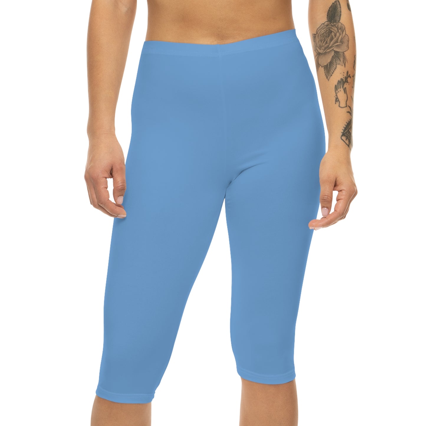 Cool Horizon Blue Color Women's Brushed Suede Poly Span Casual Capri Leggings XS-2XL