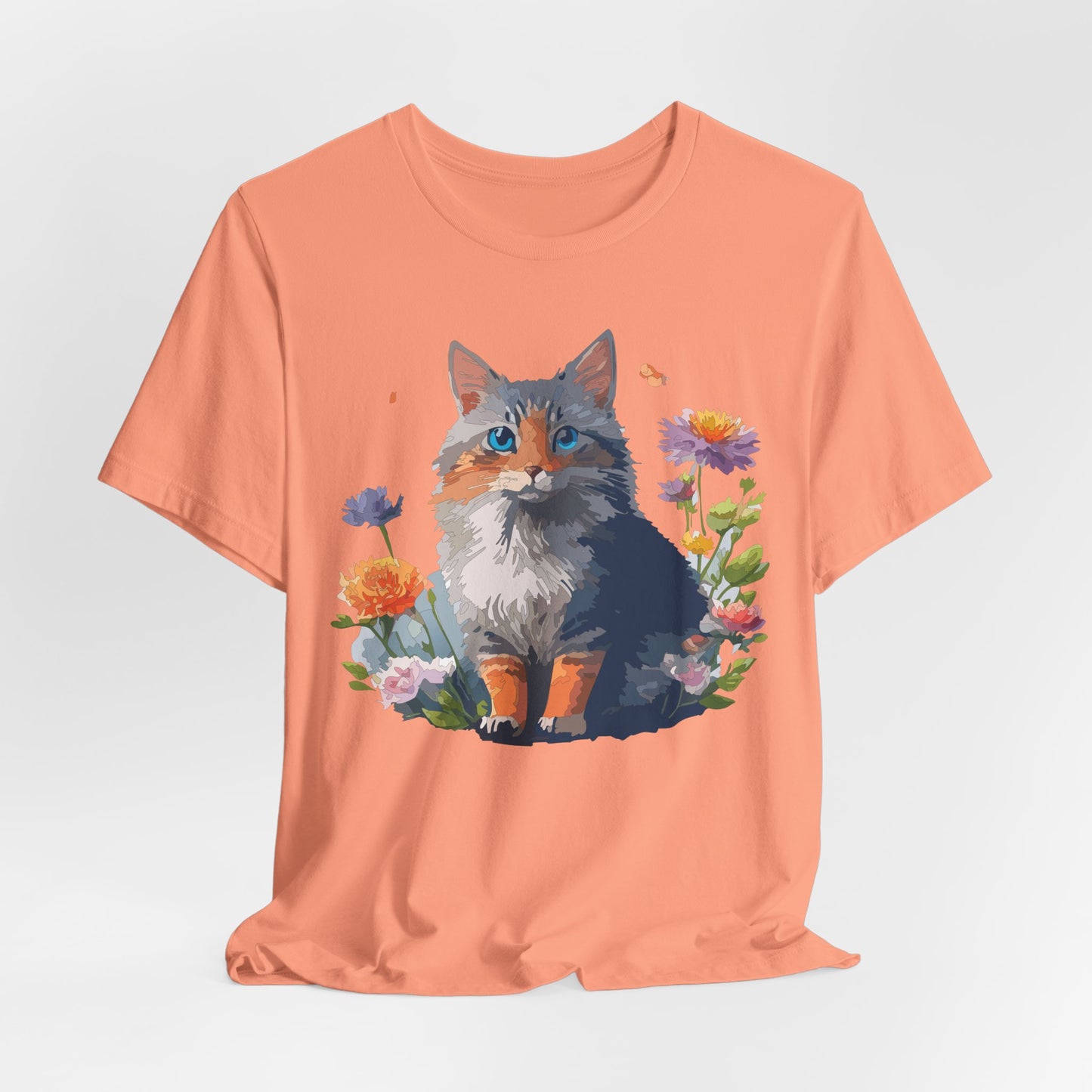 Floral Cat Tee, Animal Shirt, Cat Shirt, Floral Tee, Flower T-shirt, T-Shirt with Animal, Summer Top with Art Design