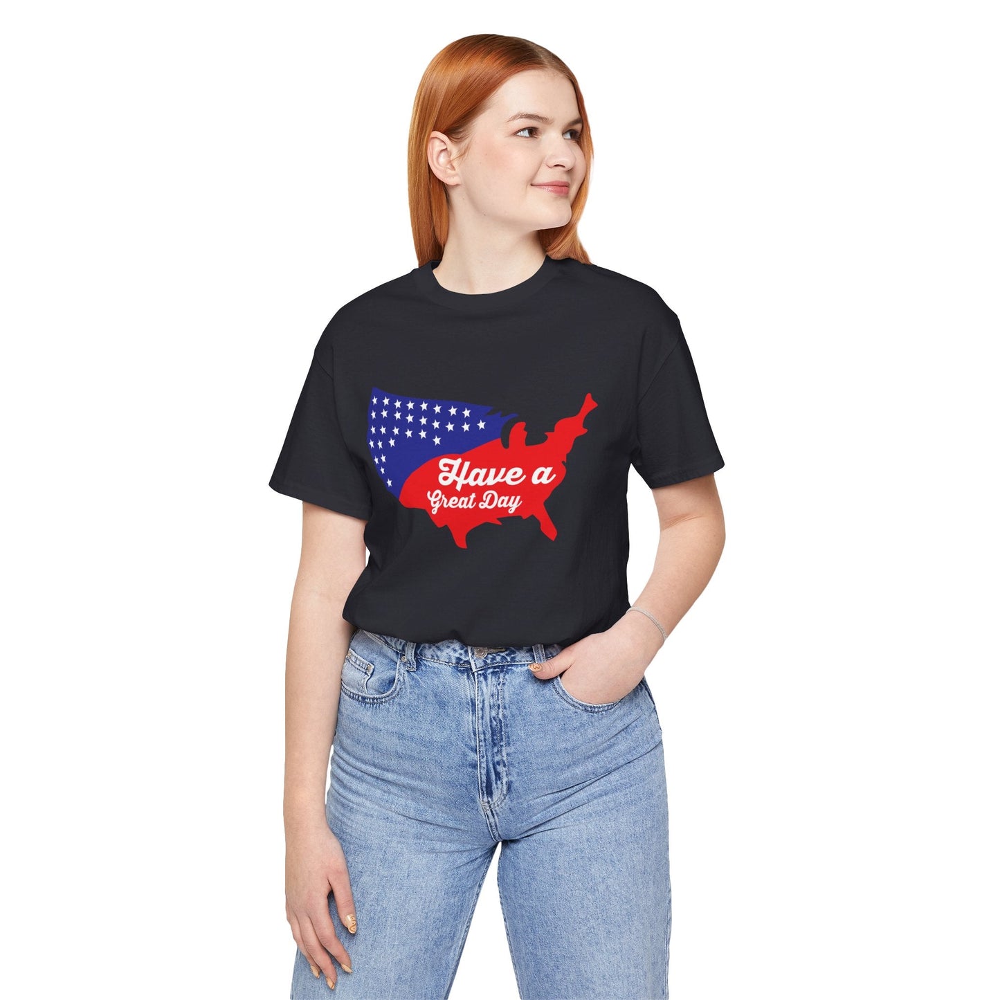 USA Map Patriotic Graphic Unisex Cotton T-Shirt 021