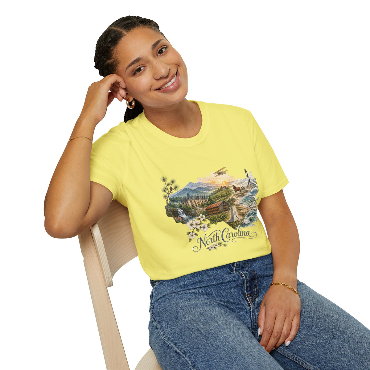 North Carolina State Travel Tourist Graphic Design Unisex 100 Cotton Gildan T-Shirt