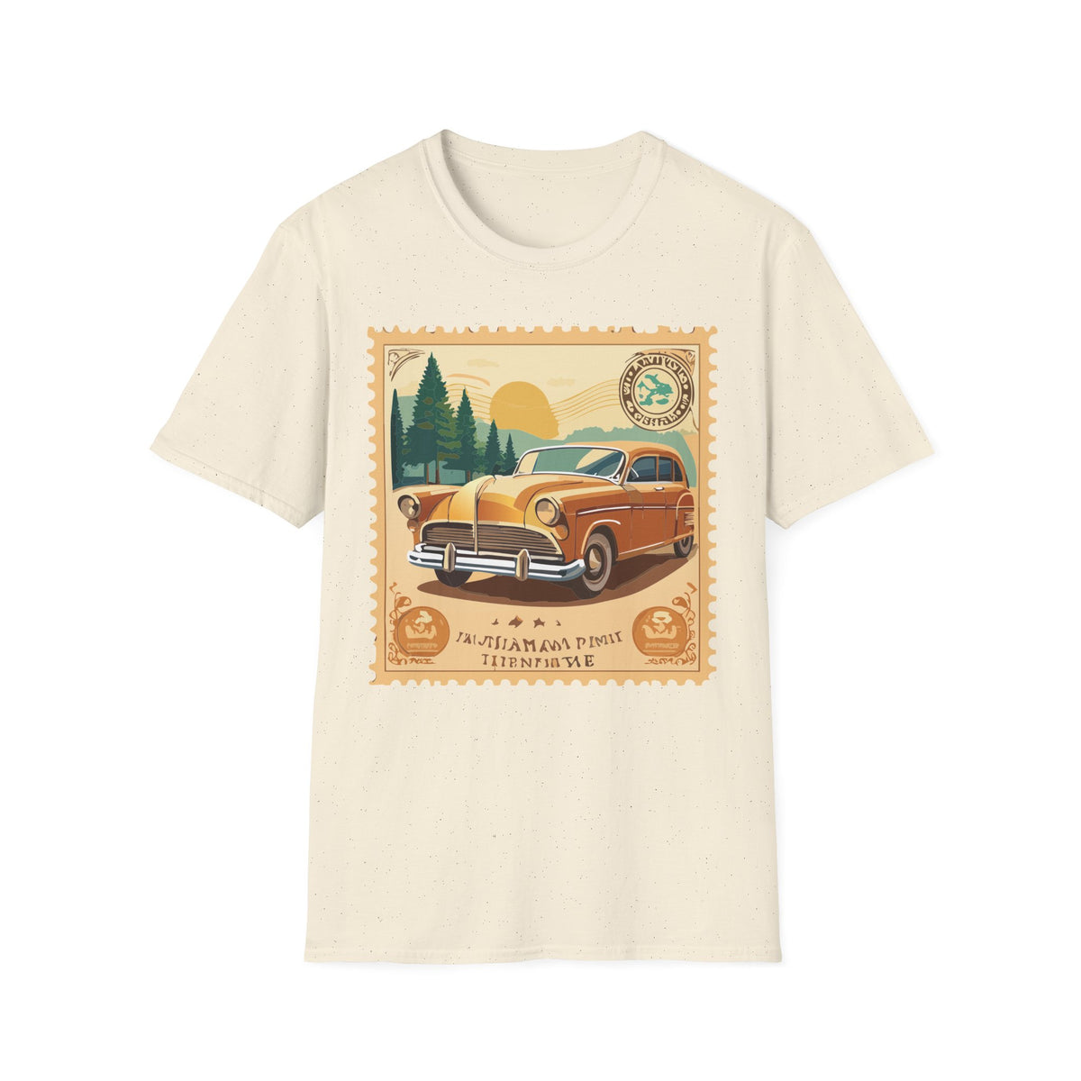 Vintage Classic Car Stamp T-Shirt | Retro Roadtrip Scenic Graphic Tee Unisex 100 Cotton Gildan T-Shirt