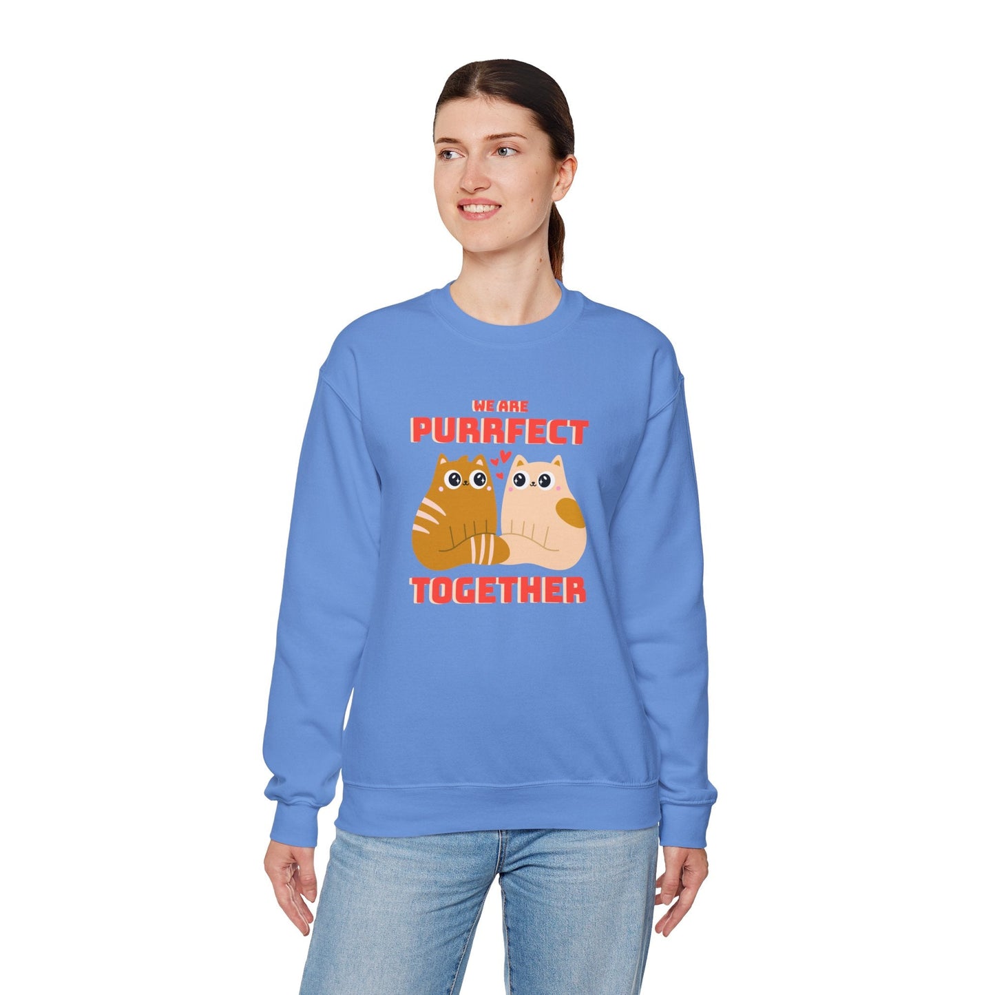 Cat Heart Sweatshirt Unisex 50/50 Cotton-Poly Blend Valentine Gift For Cat Lovers