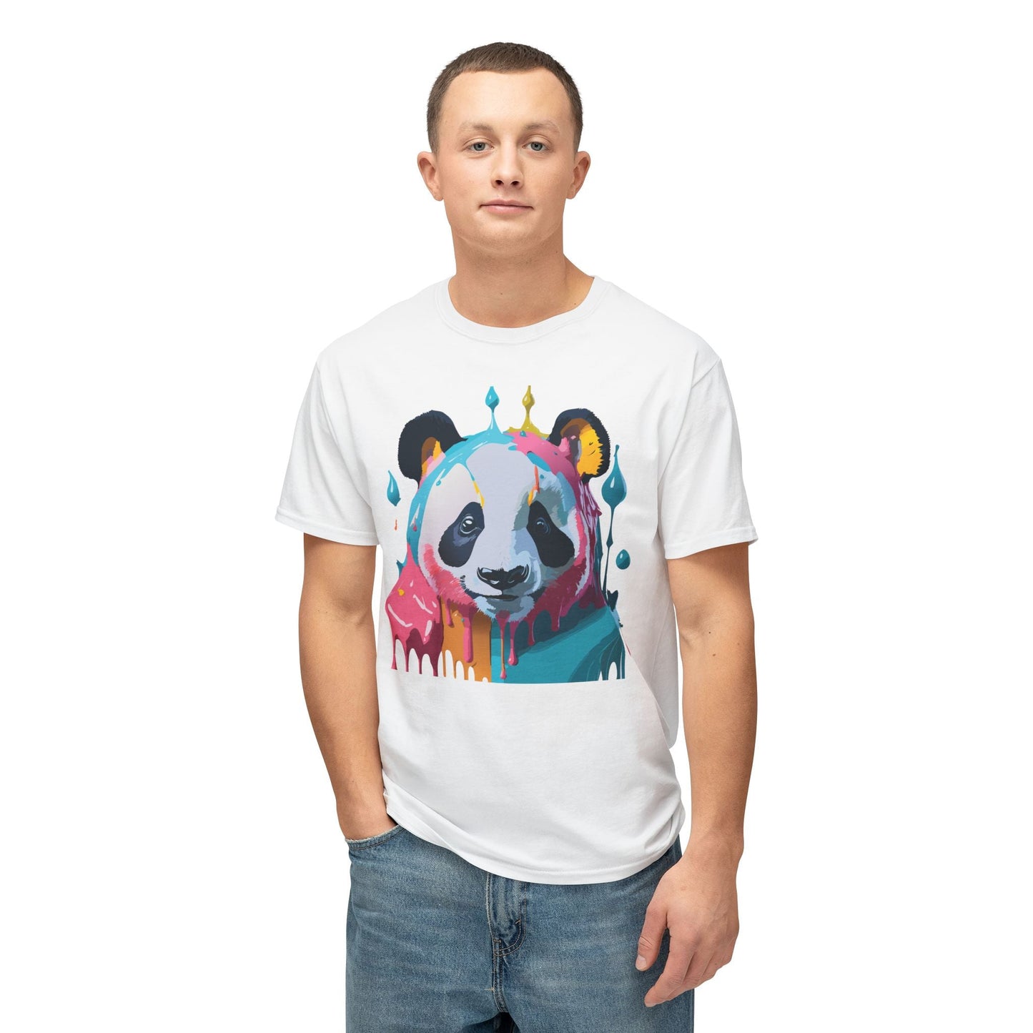 Unisex Panda Art T Shirt With Floral Design Print In HD Cotton 100 Percent USA Made