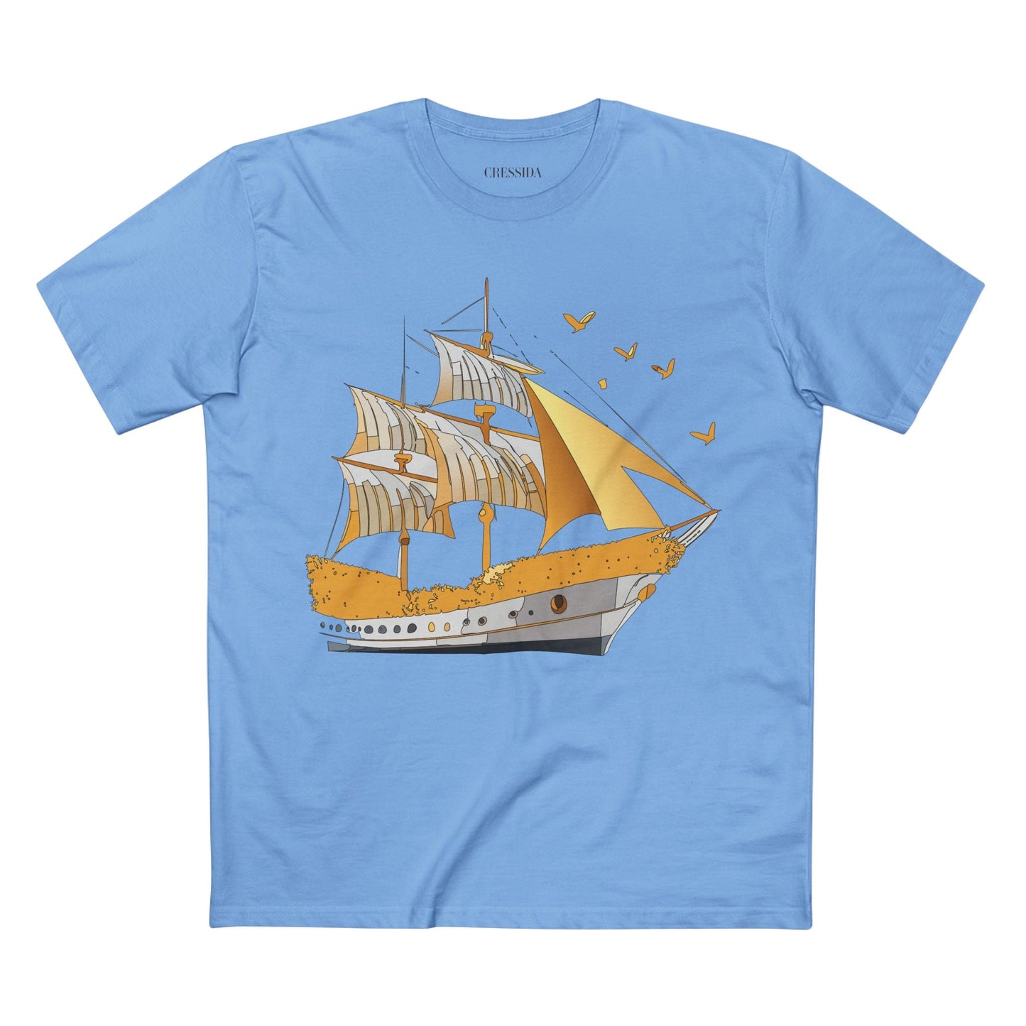 Ship Graphic Unisex 100 Cotton T-Shirt with Gold Frigate Art Design 20