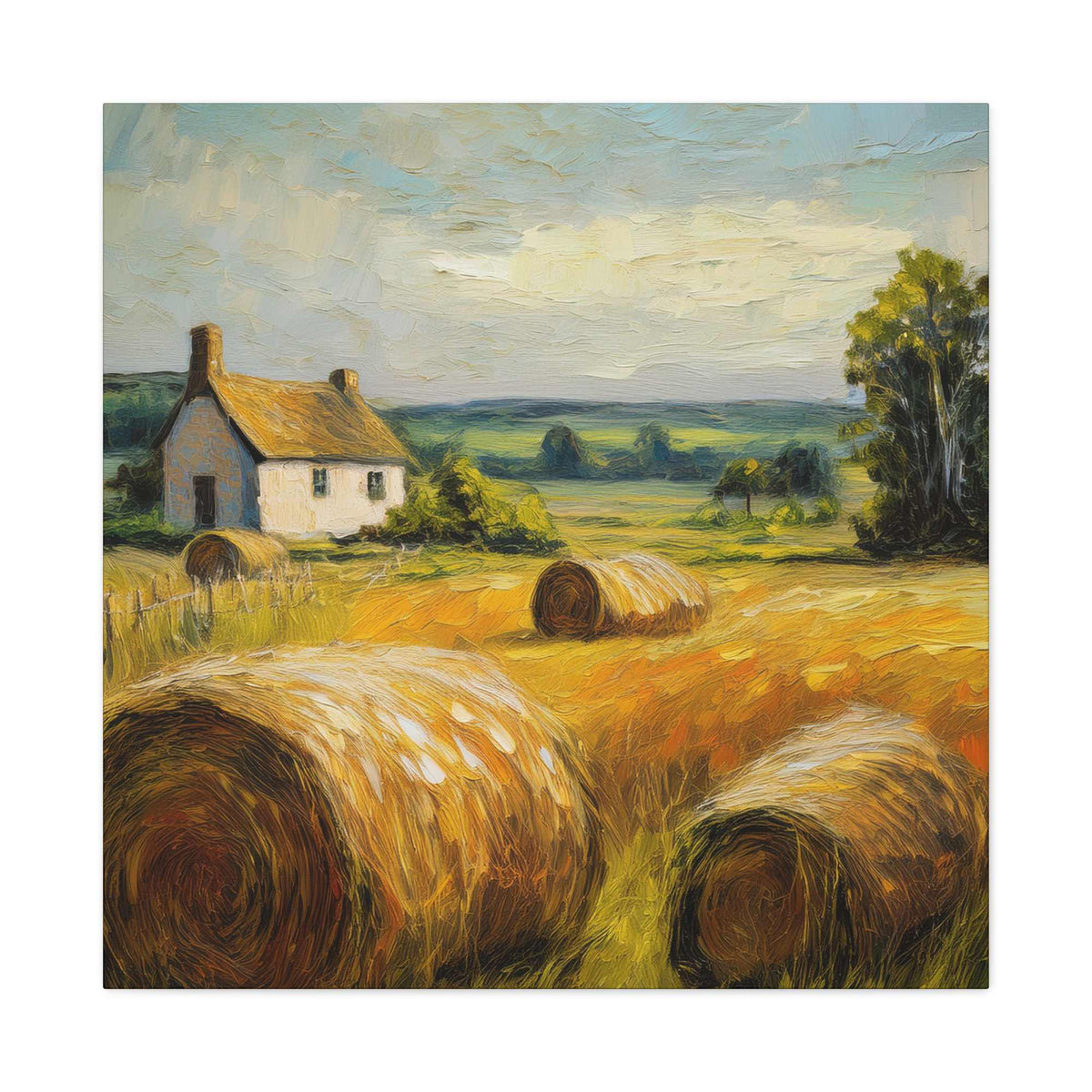 Countryside Print Canvas, Oil Paint Print 20x20, 24x24, 30x30, 32x32, 36x36 Art Design Print Pine-Wood Inner Frame MC-48