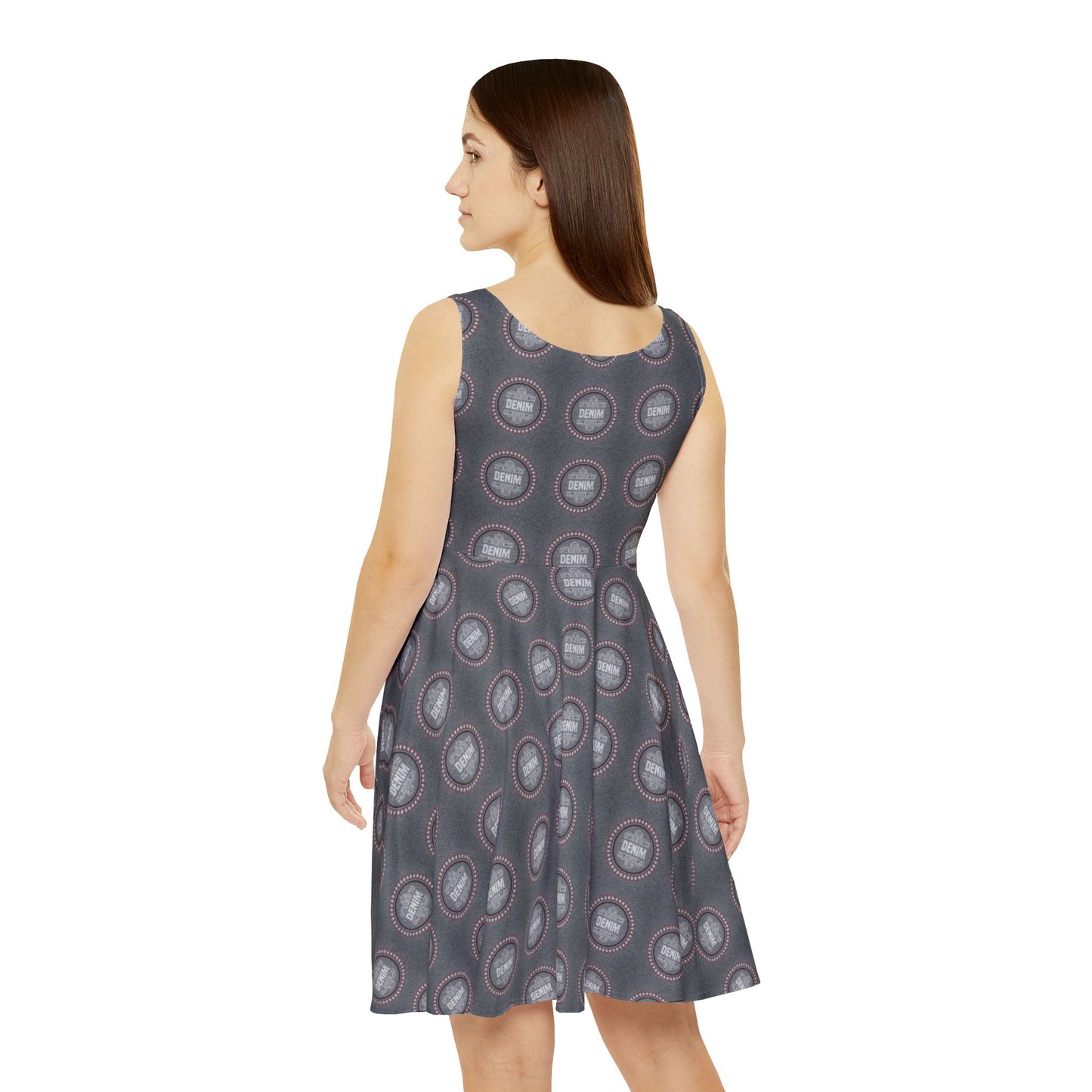 Women Denim Print Skater Dress, Denim Print Poly-Span Dress - 19-2
