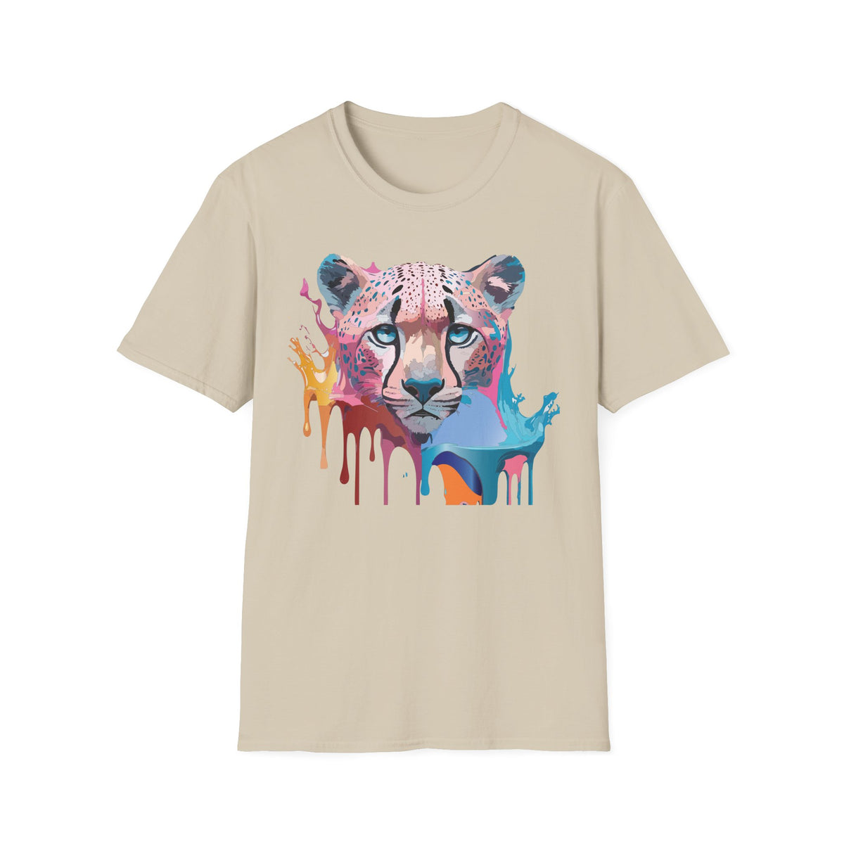 Colorful Cheetah Face T-Shirt | Watercolor Drip Animal Tee