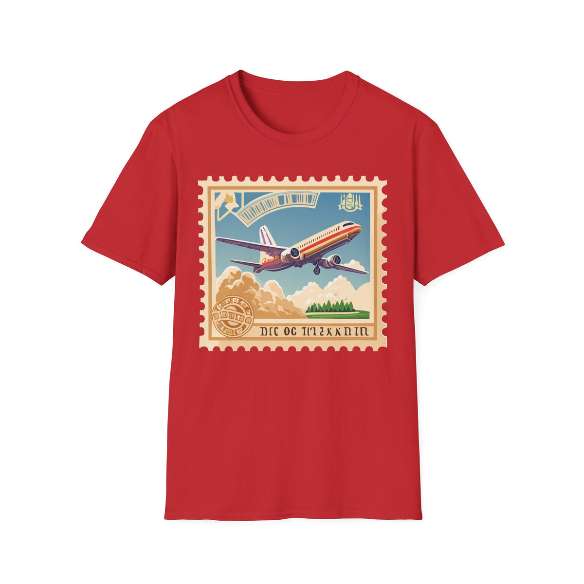 Retro Airplane Stamp illustration T-Shirt | Vintage Travel Plane Graphic Tee Unisex 100 Cotton Gildan T-Shirt