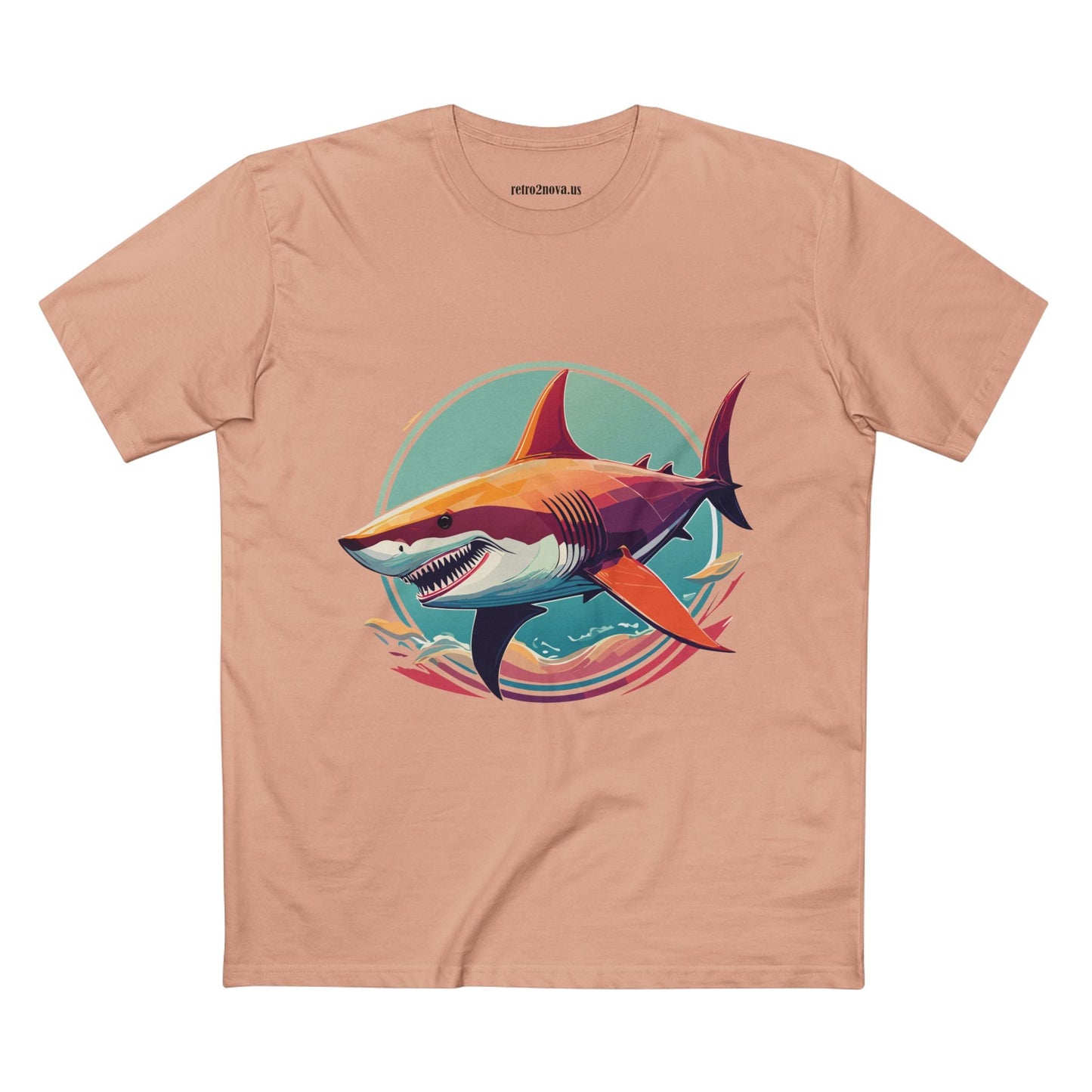 Unisex Animals Shark Shirt Premium Cotton Staple Tee With Original Art Design By Retro2Nova From Exclusive Art Collection