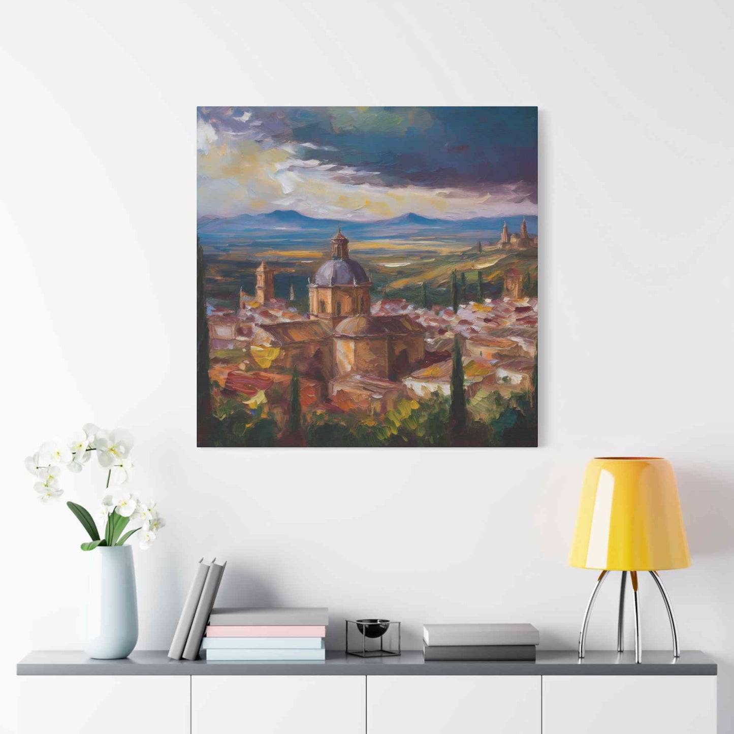 Spanish City Print Canvas, Oil Paint Print 20x20, 24x24, 30x30, 32x32, 36x36 Art Design Print Pine-Wood Inner Frame MC-56