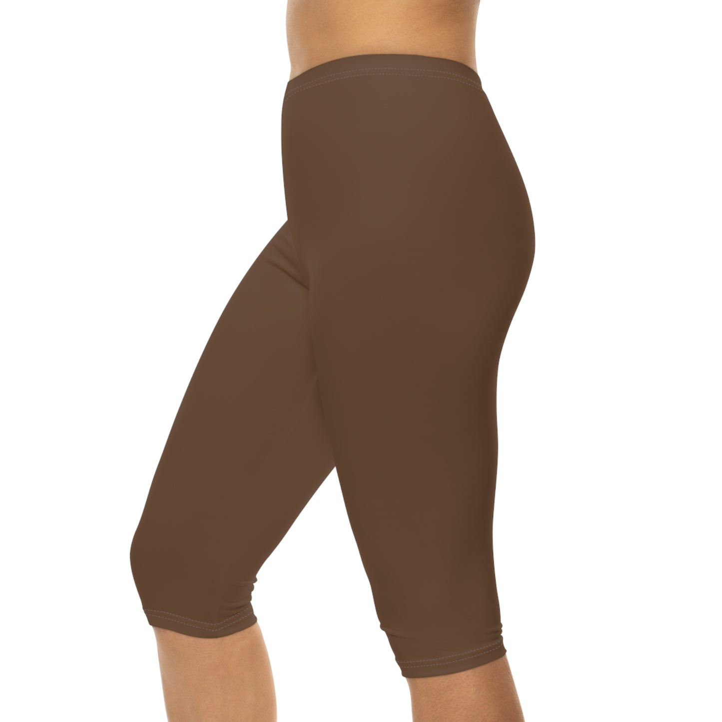 Coffee Bean Color Women's Brushed Suede Poly Span Casual Capri Leggings XS-2XL